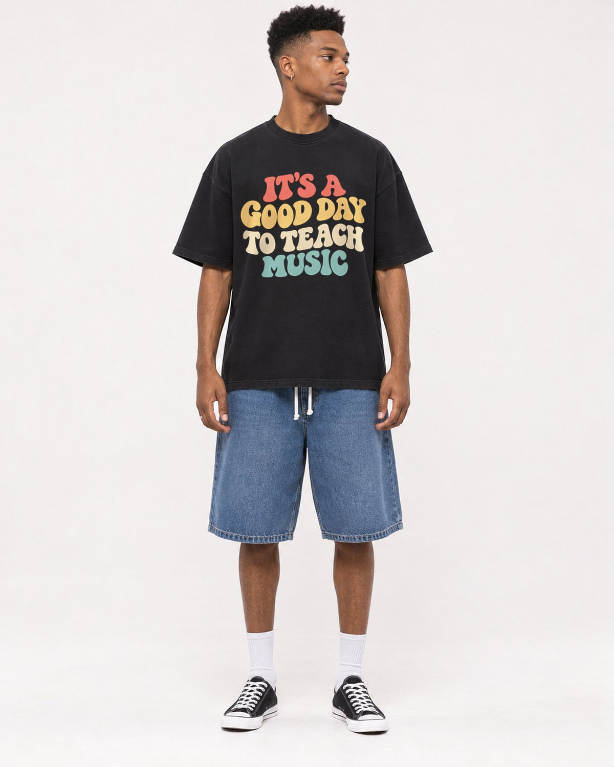 Mockup Boxy Heavyweight Tee Black male full-body 15