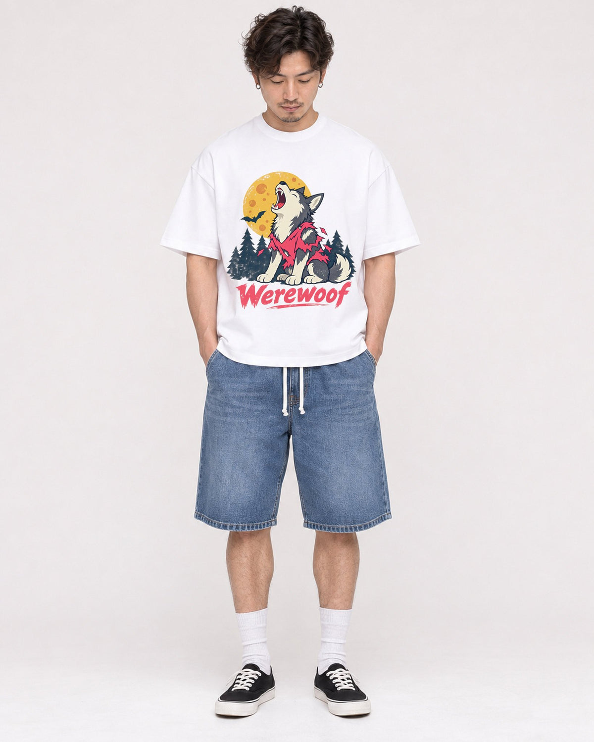 Mockup Boxy Heavyweight Tee White male full-body 03