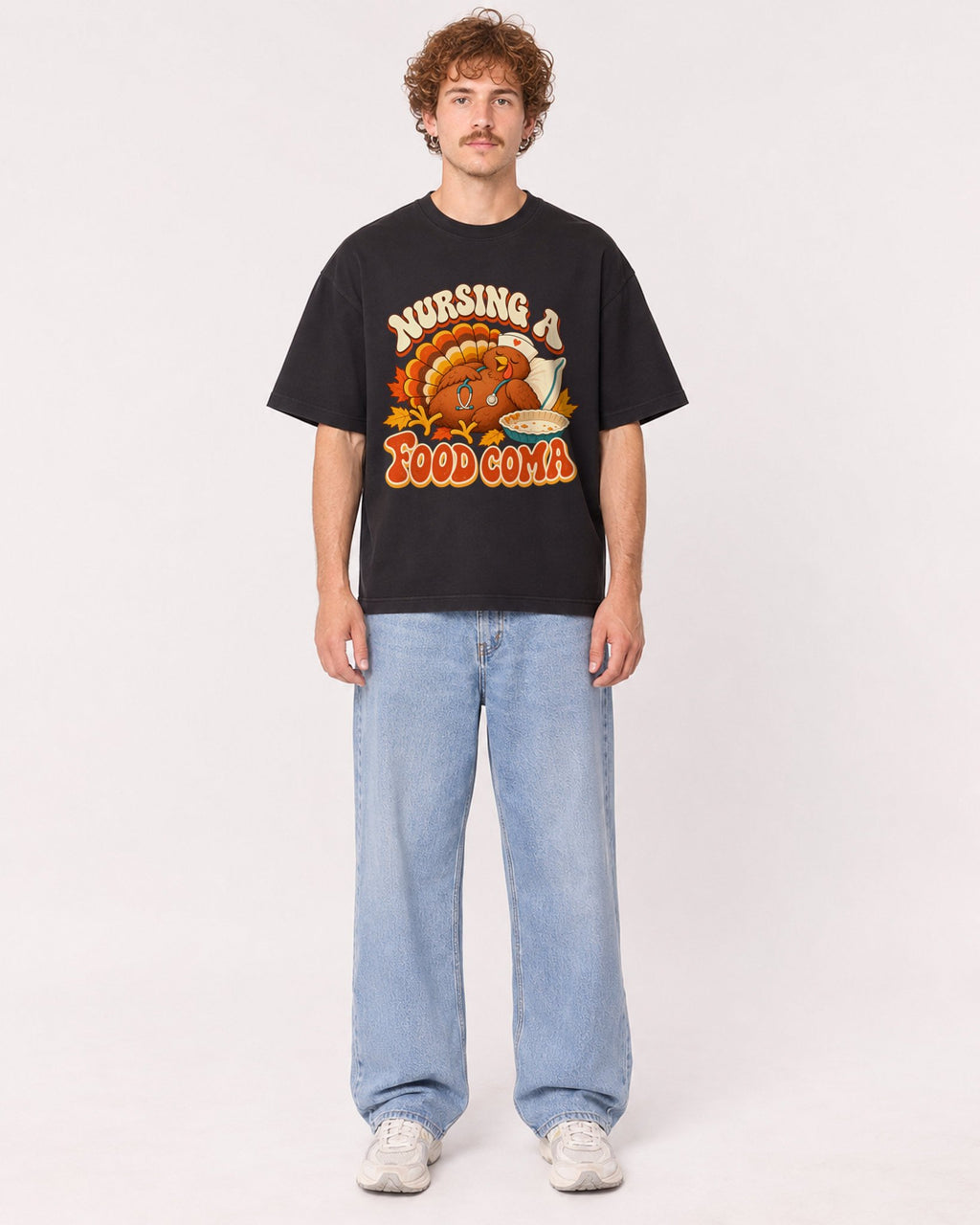 Mockup Boxy Heavyweight Tee Black male full-body 09