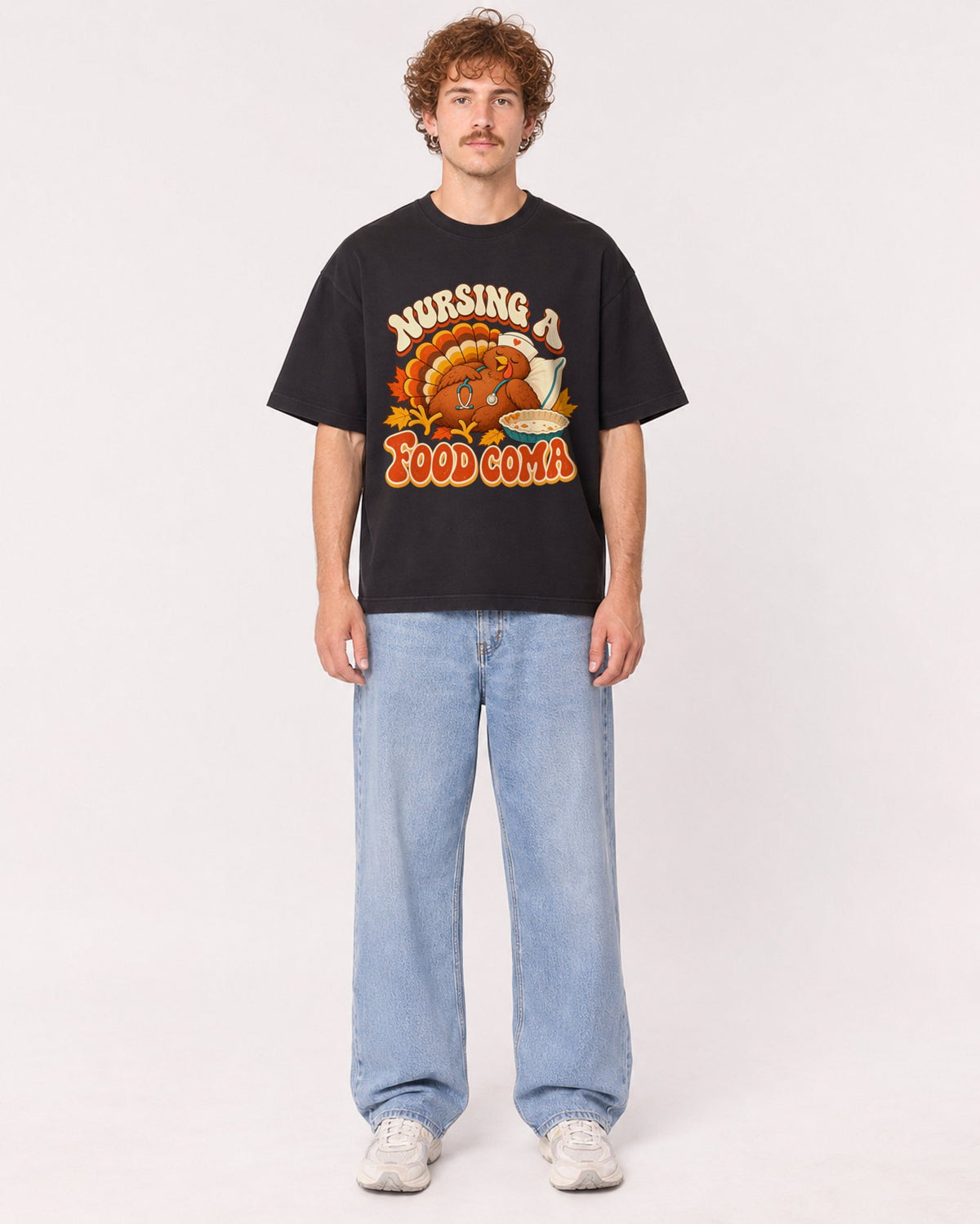 Mockup Boxy Heavyweight Tee Black male full-body 09