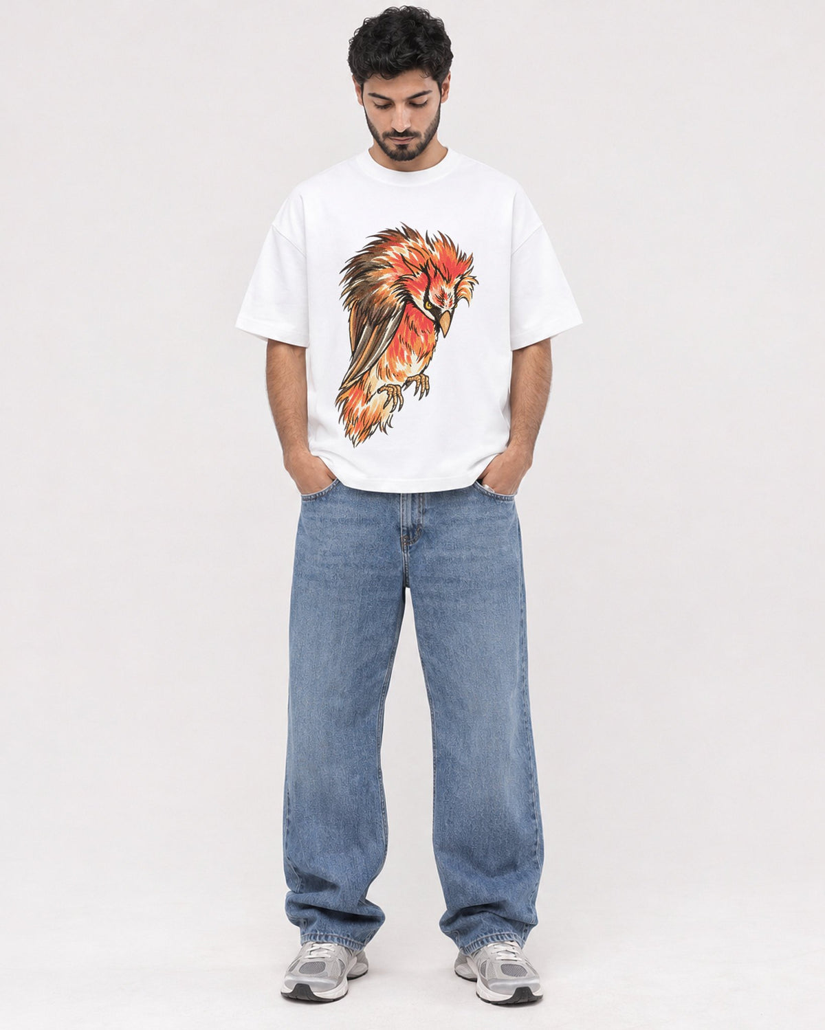 Mockup Boxy Heavyweight Tee White male full-body 07