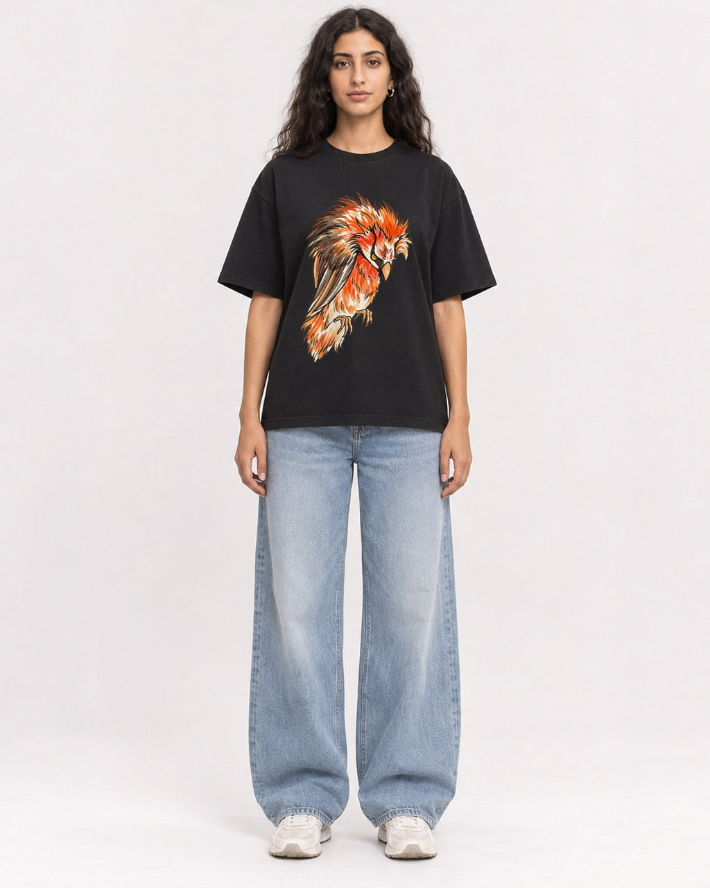 Mockup Boxy Heavyweight Tee Black female full-body 07