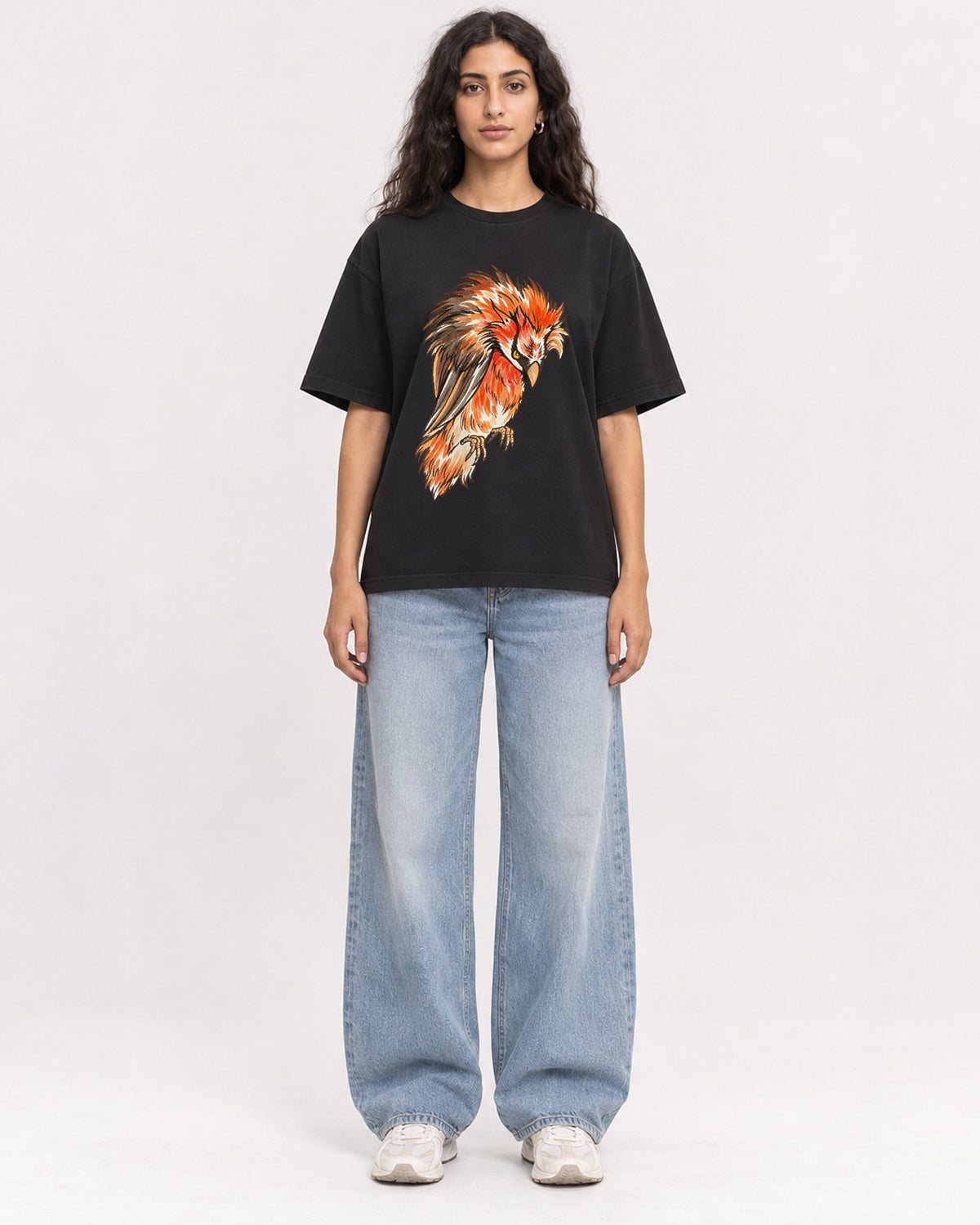 Mockup Boxy Heavyweight Tee Black female full-body 07