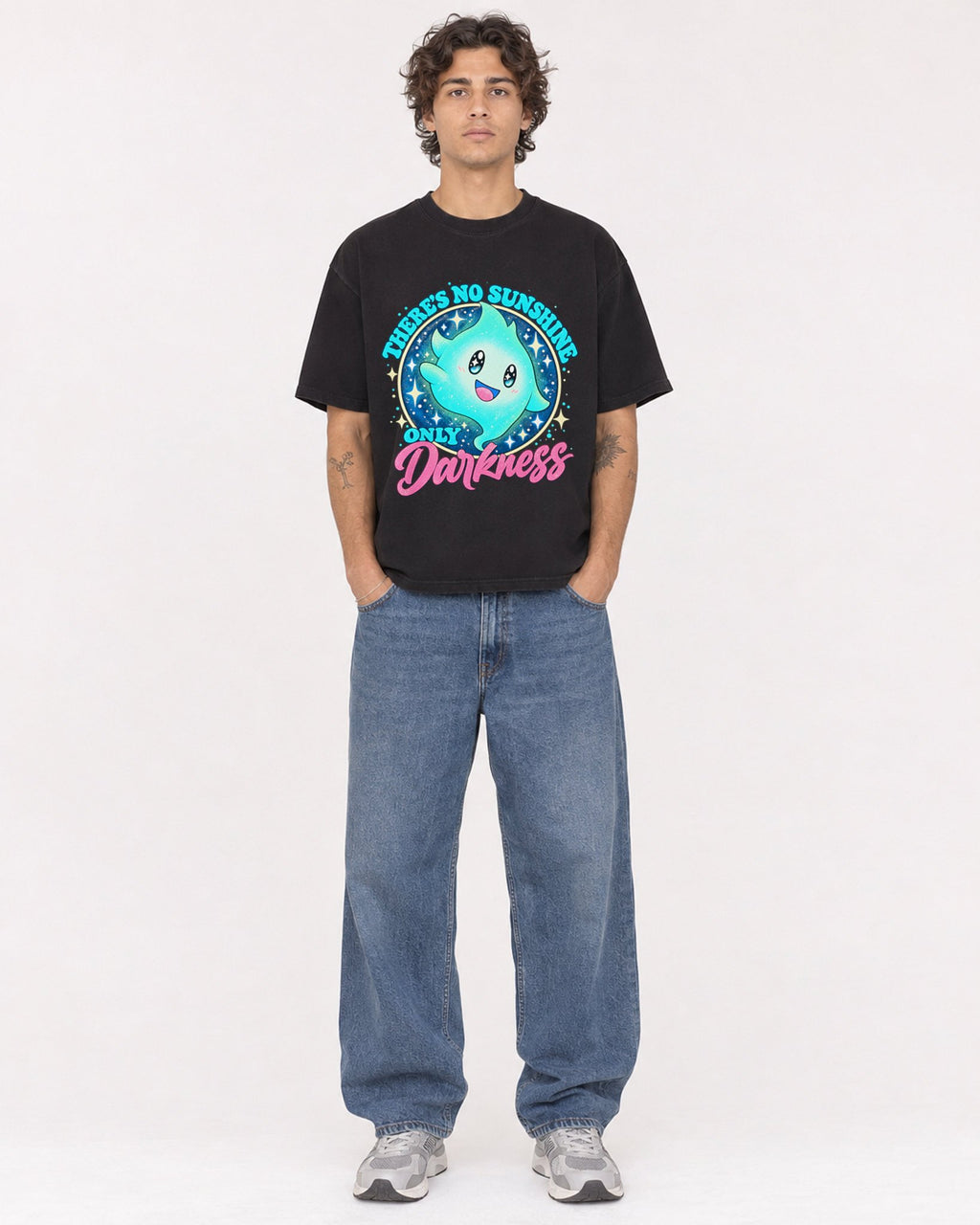 Mockup Boxy Heavyweight Tee Black male full-body 30