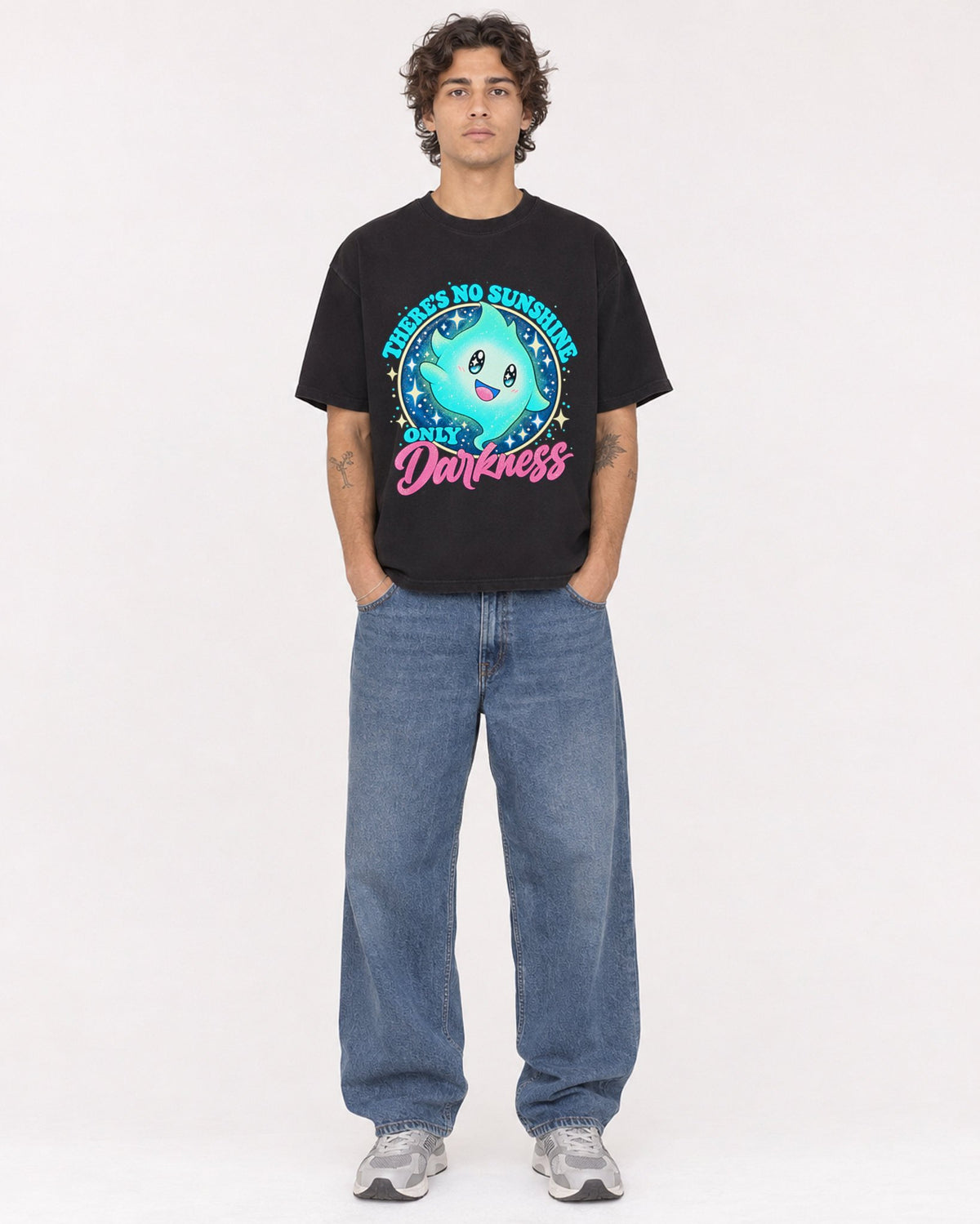 Mockup Boxy Heavyweight Tee Black male full-body 30