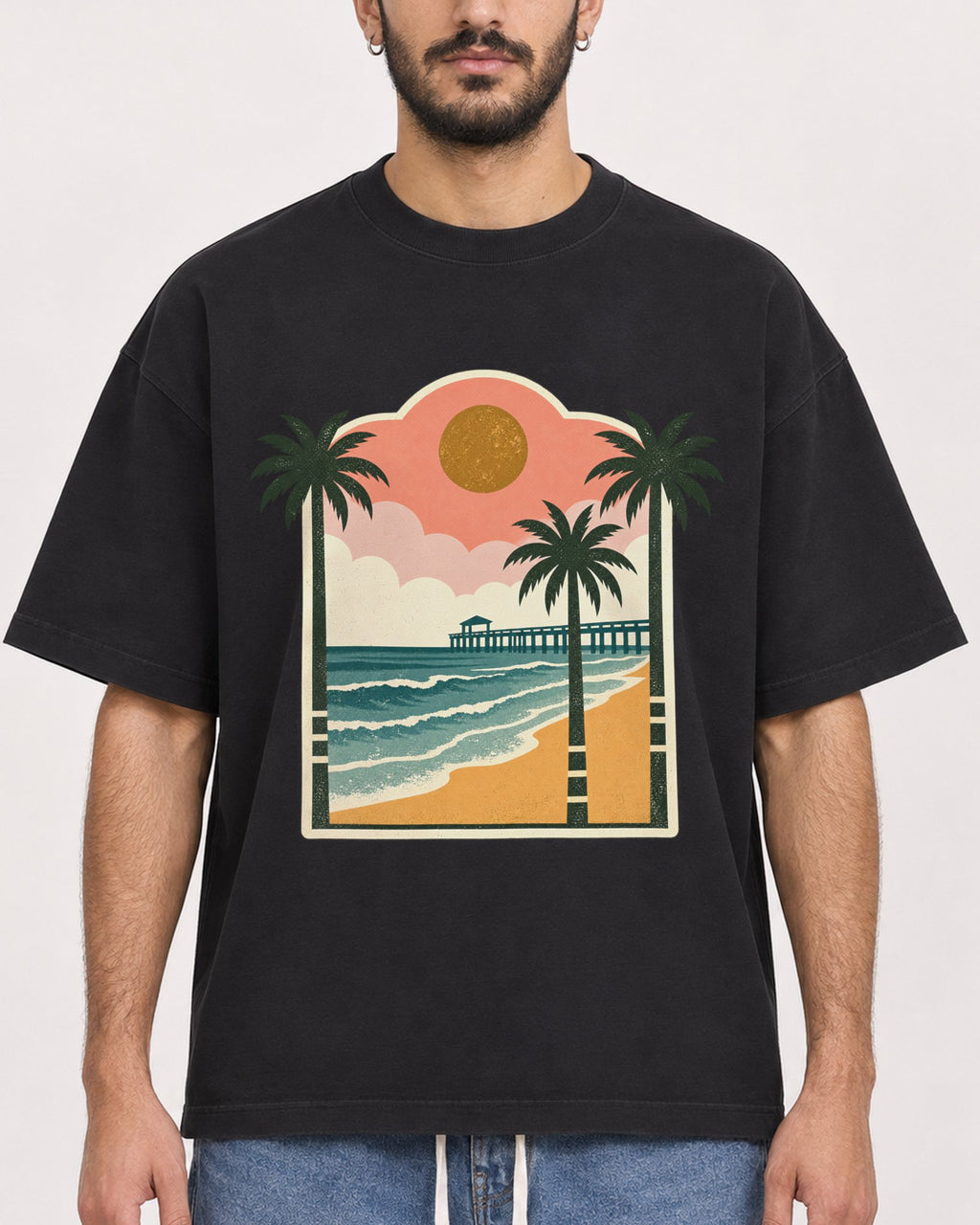 Mockup Boxy Heavyweight Tee Black male close-up 07