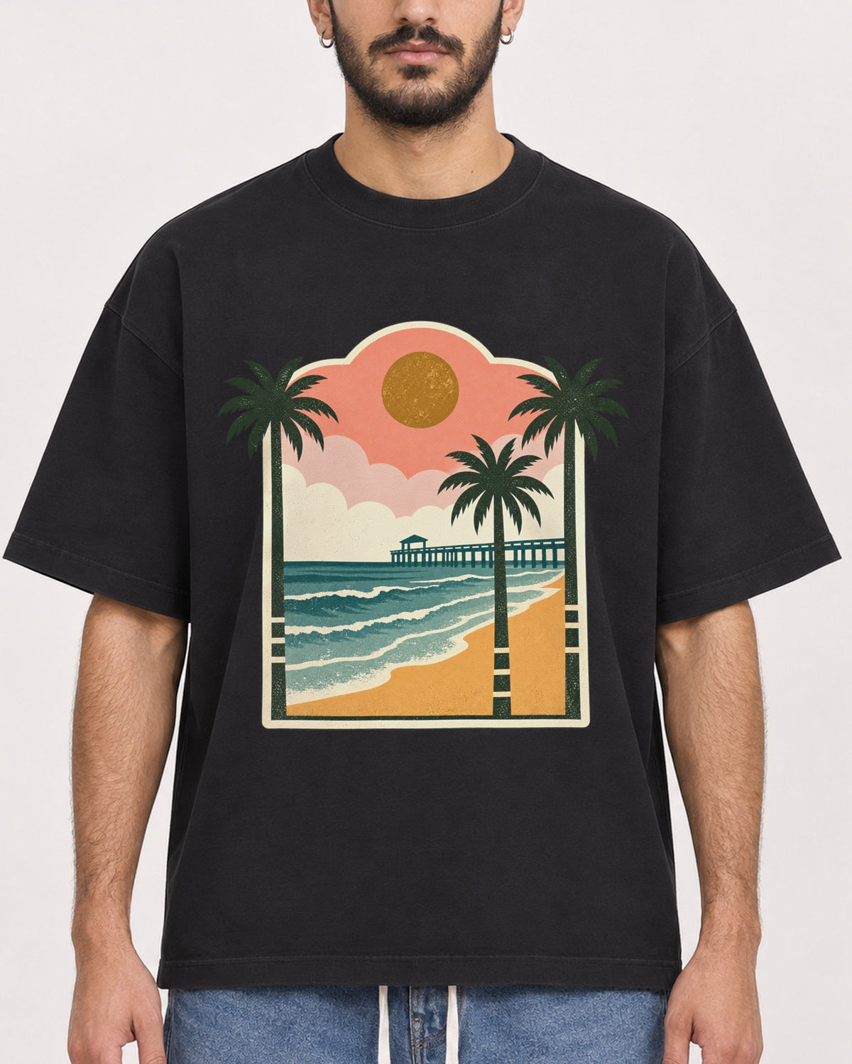 Mockup Boxy Heavyweight Tee Black male close-up 07