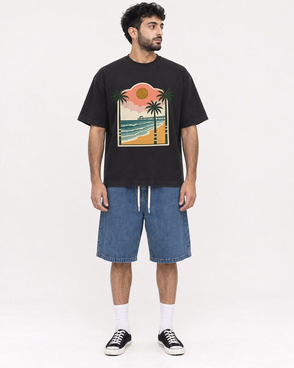 Mockup Boxy Heavyweight Tee Black male full-body 07