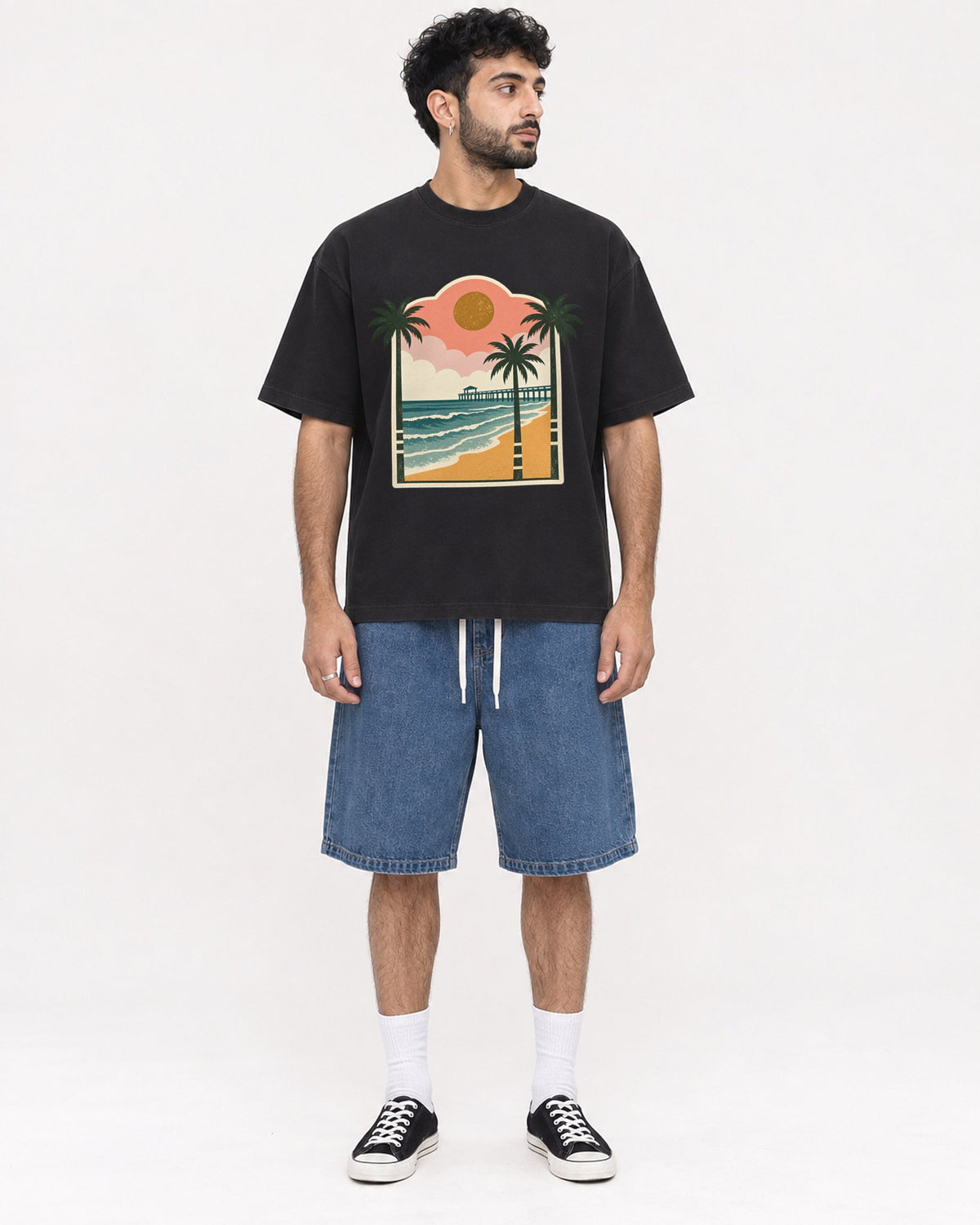 Mockup Boxy Heavyweight Tee Black male full-body 07