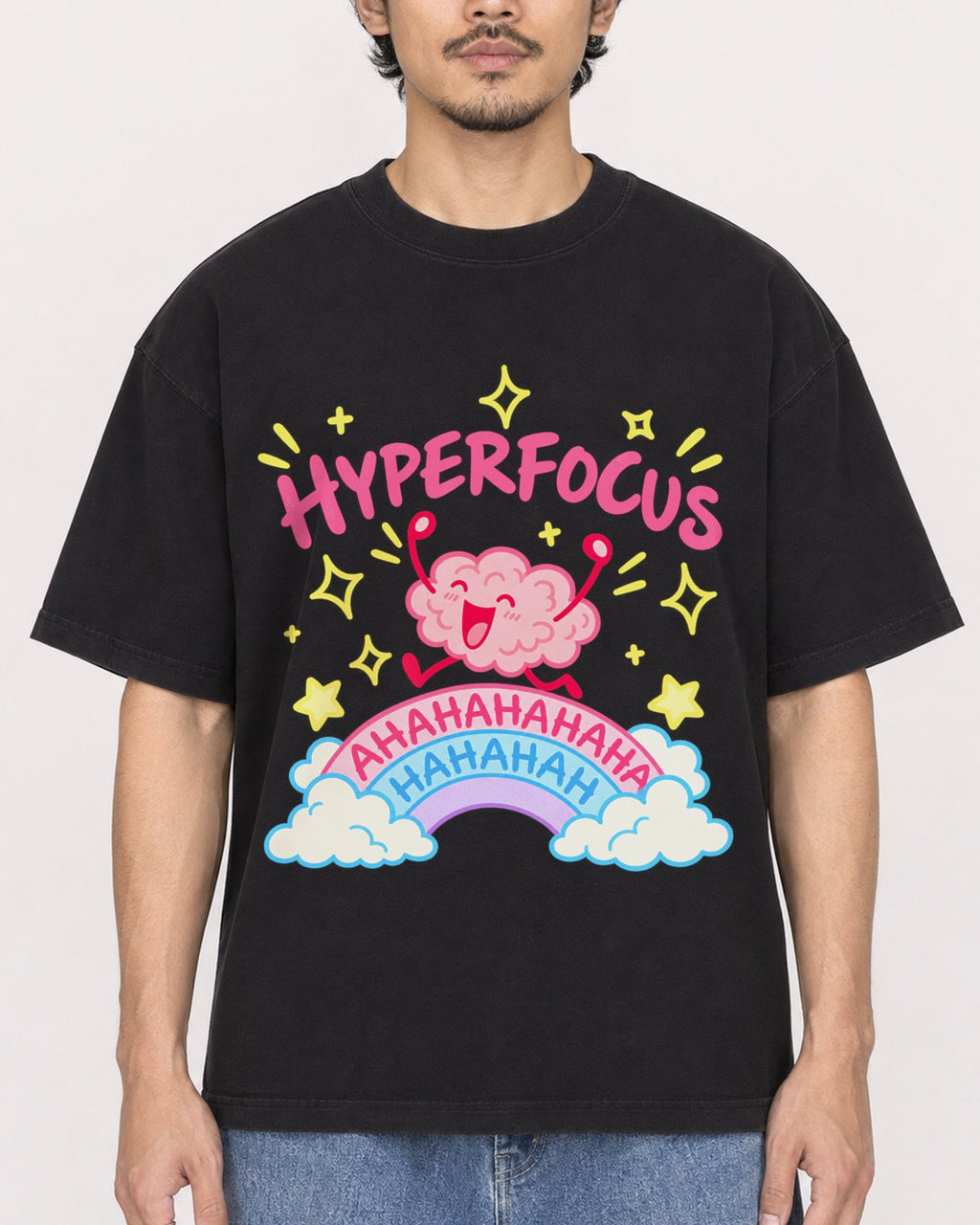 Mockup Boxy Heavyweight Tee Black male close-up 02