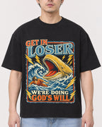 Mockup Boxy Heavyweight Tee Black male close-up 13