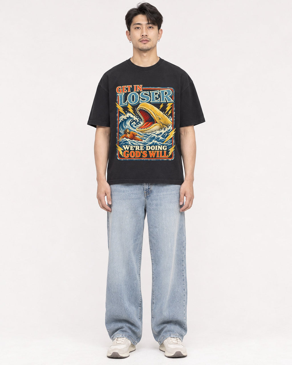 Mockup Boxy Heavyweight Tee Black male full-body 13