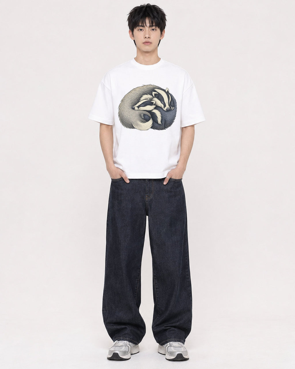 Mockup Boxy Heavyweight Tee White male full-body 01