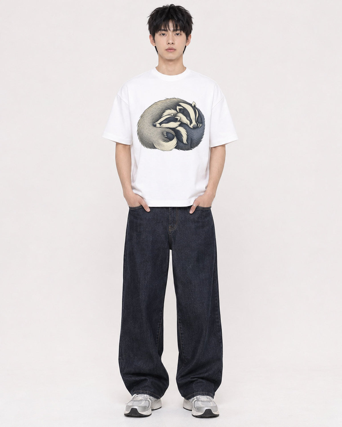 Mockup Boxy Heavyweight Tee White male full-body 01