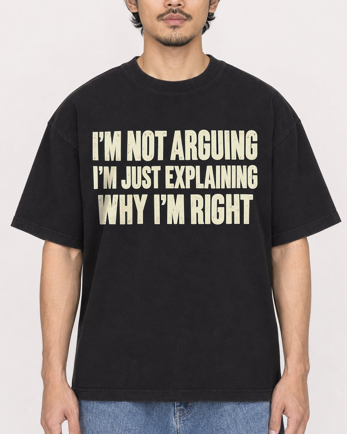 Mockup Boxy Heavyweight Tee Black male close-up 02