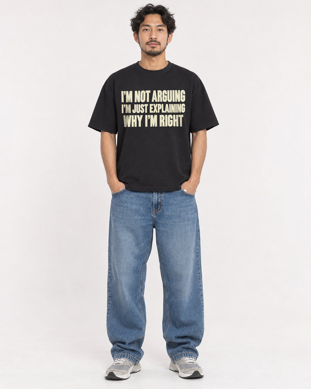 Mockup Boxy Heavyweight Tee Black male full-body 02