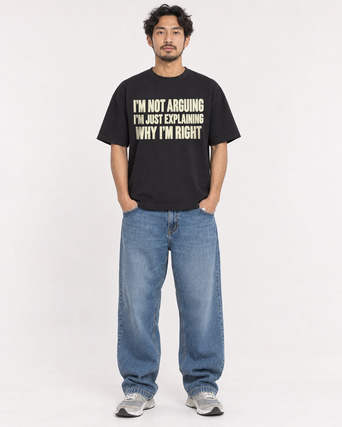 Mockup Boxy Heavyweight Tee Black male full-body 02
