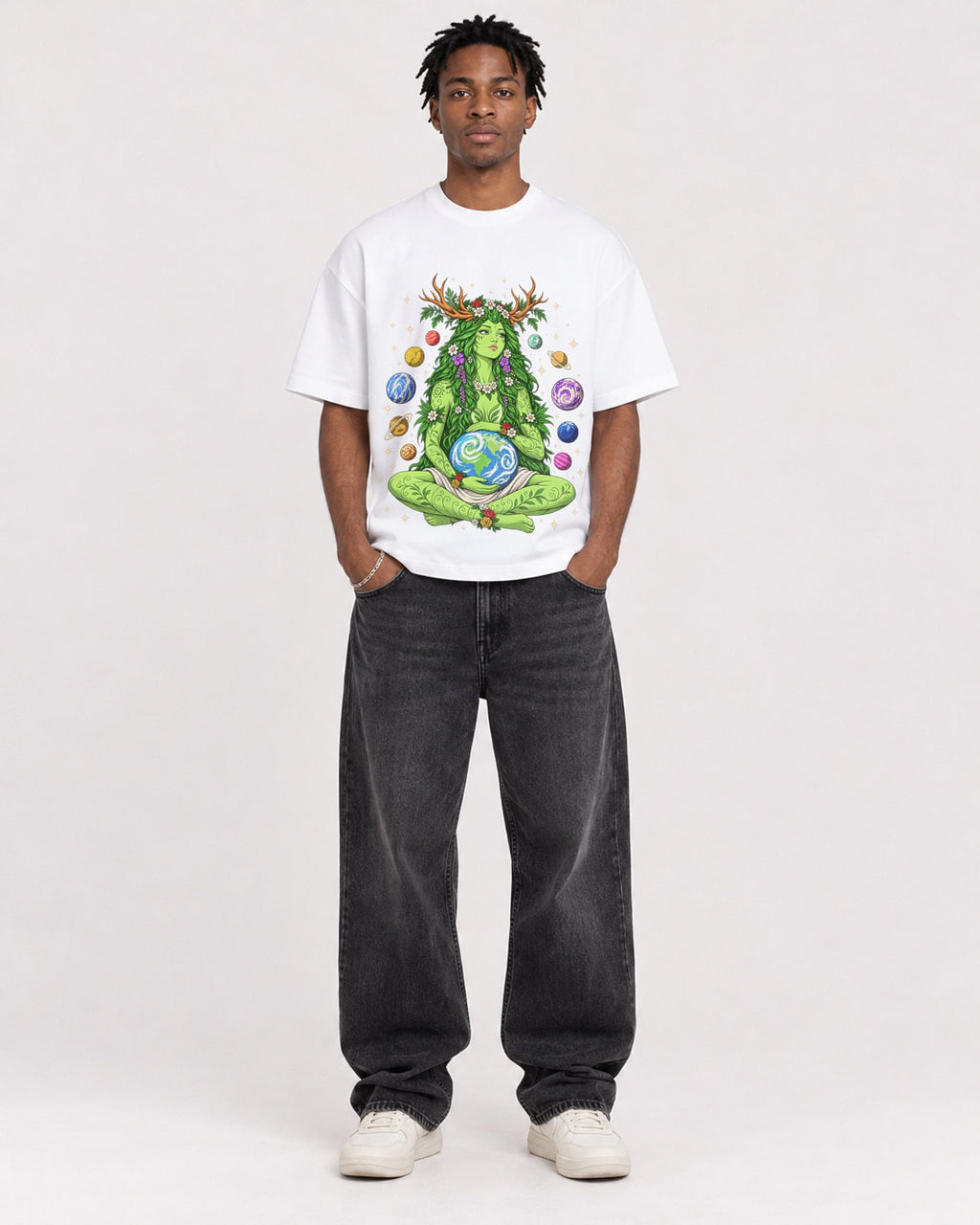 Mockup Boxy Heavyweight Tee White male full-body 05