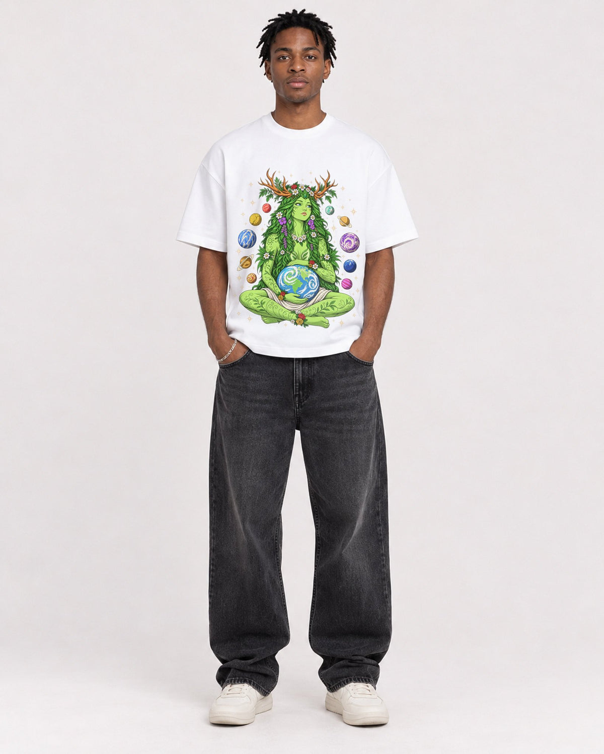 Mockup Boxy Heavyweight Tee White male full-body 05