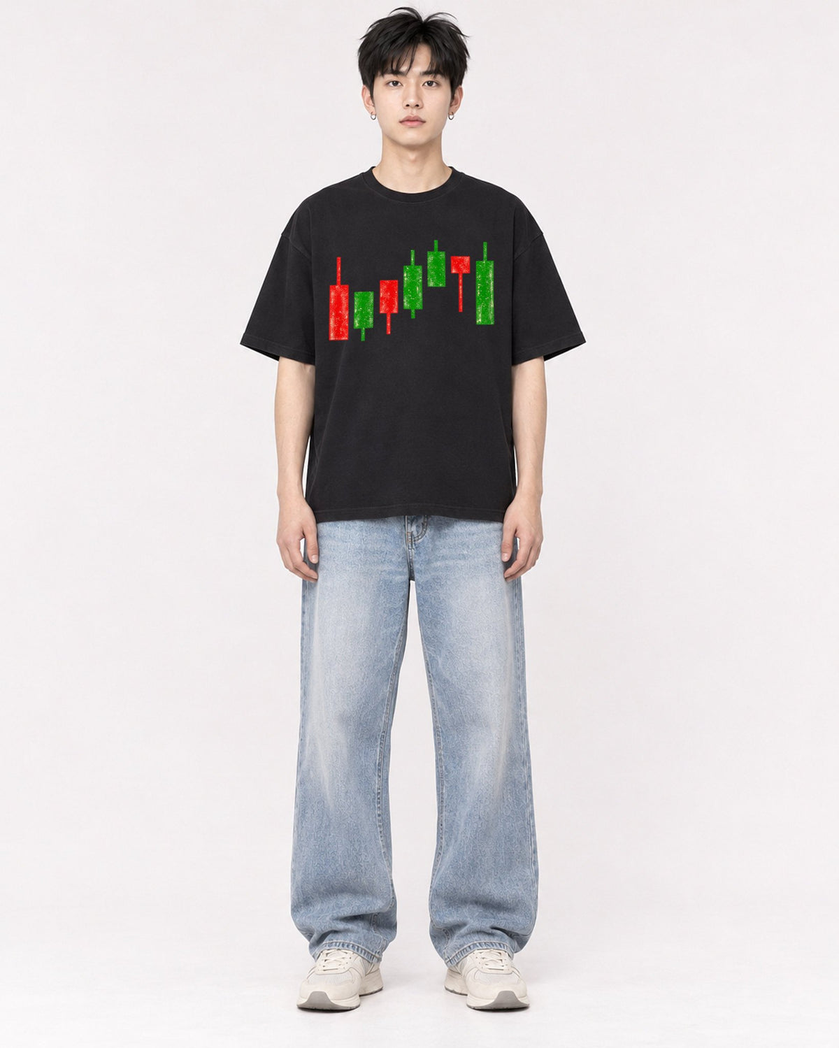 Mockup Boxy Heavyweight Tee Black male full-body 01