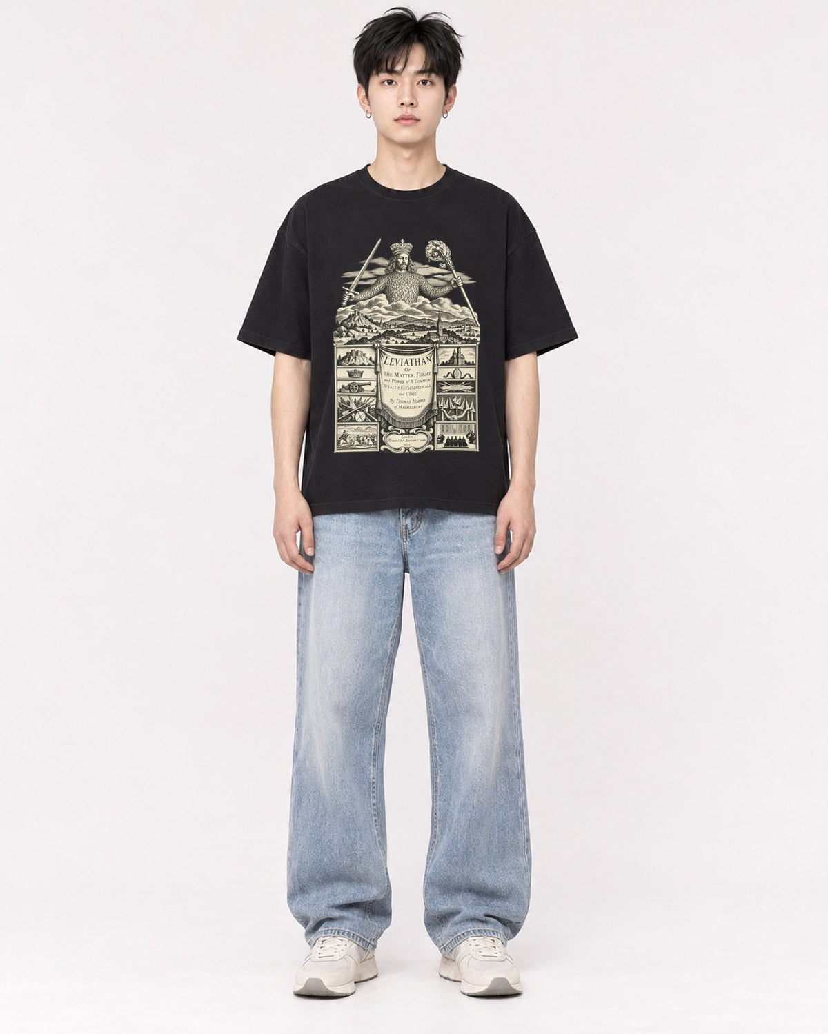 Mockup Boxy Heavyweight Tee Black male full-body 01