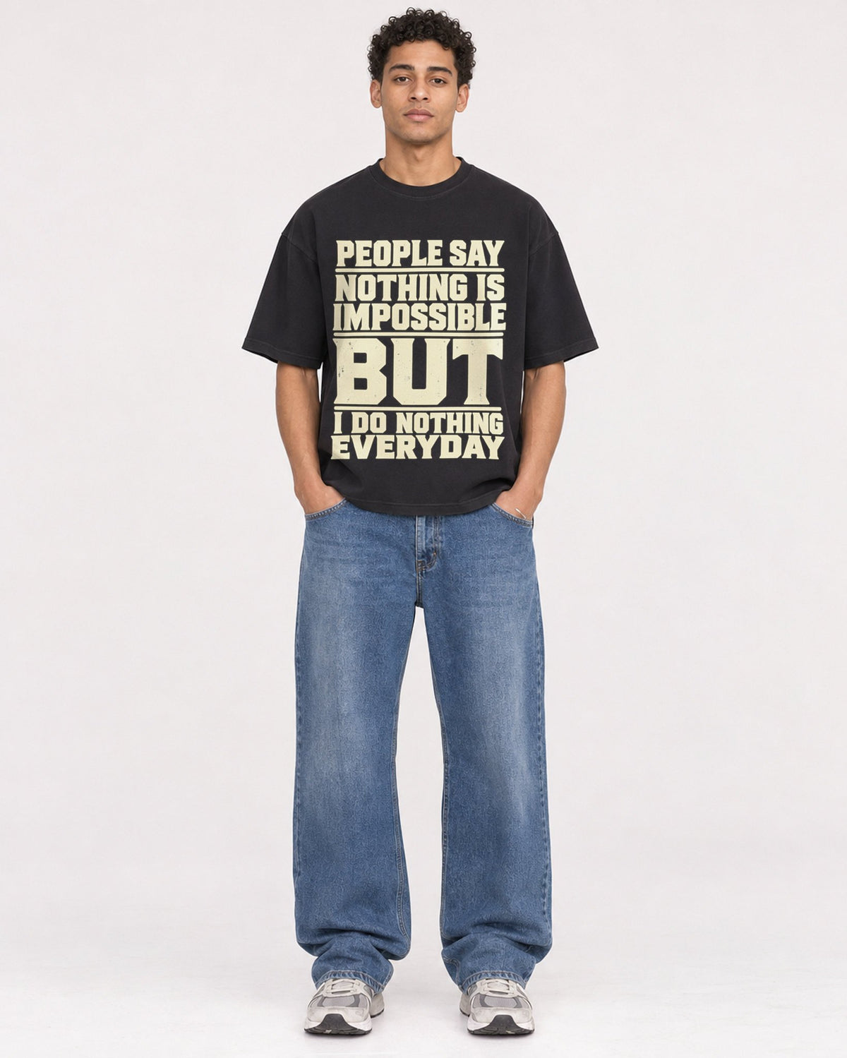 Mockup Boxy Heavyweight Tee Black male full-body 10