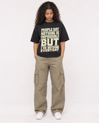 Mockup Boxy Heavyweight Tee Black female full-body 10