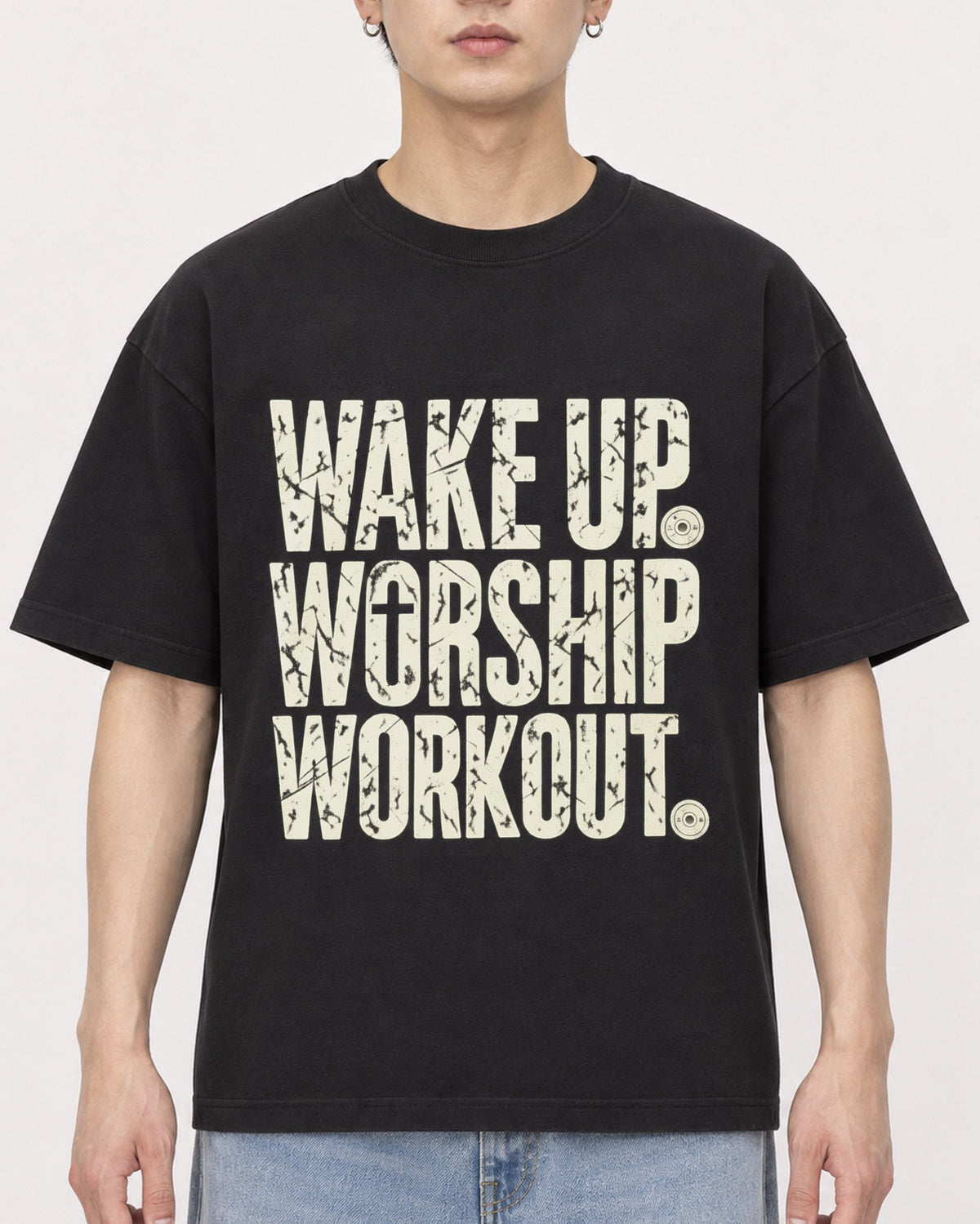 Mockup Boxy Heavyweight Tee Black male close-up 01