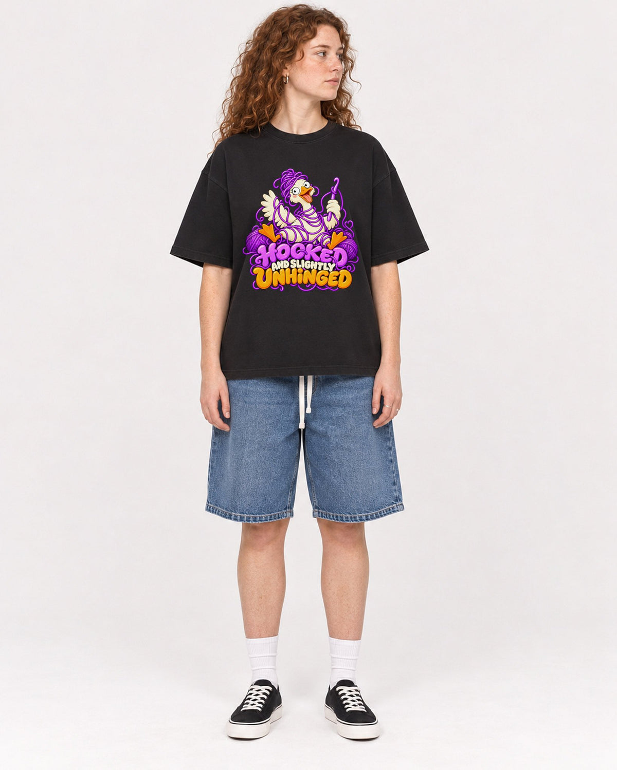 Mockup Boxy Heavyweight Tee Black female full-body 09