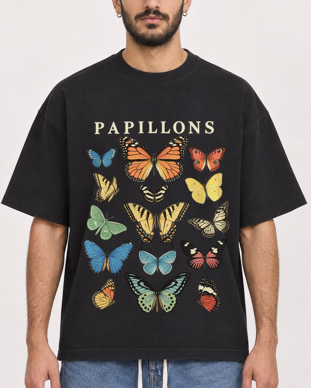 Mockup Boxy Heavyweight Tee Black male close-up 07