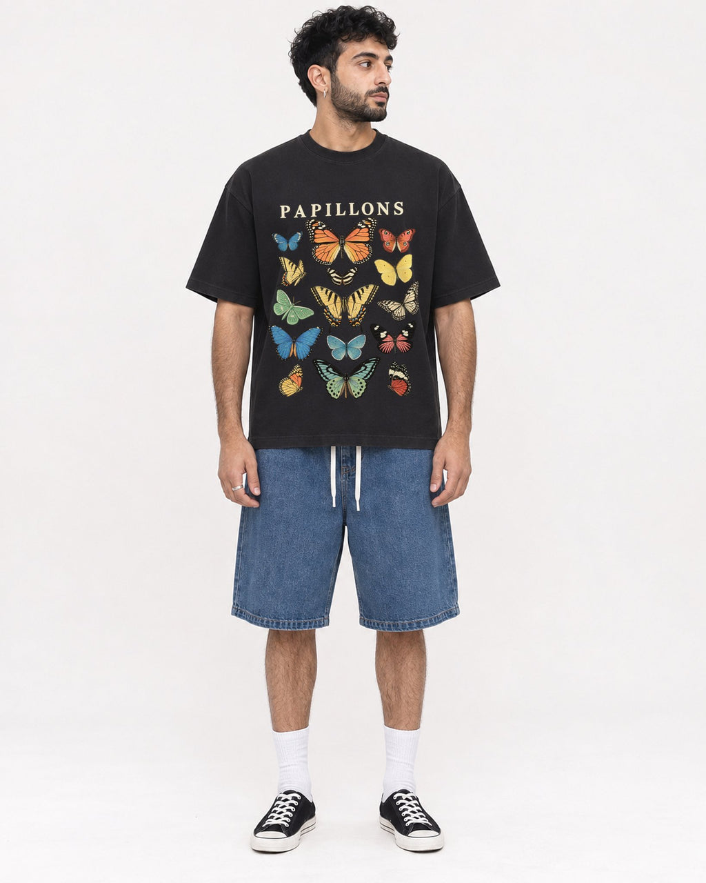 Mockup Boxy Heavyweight Tee Black male full-body 07