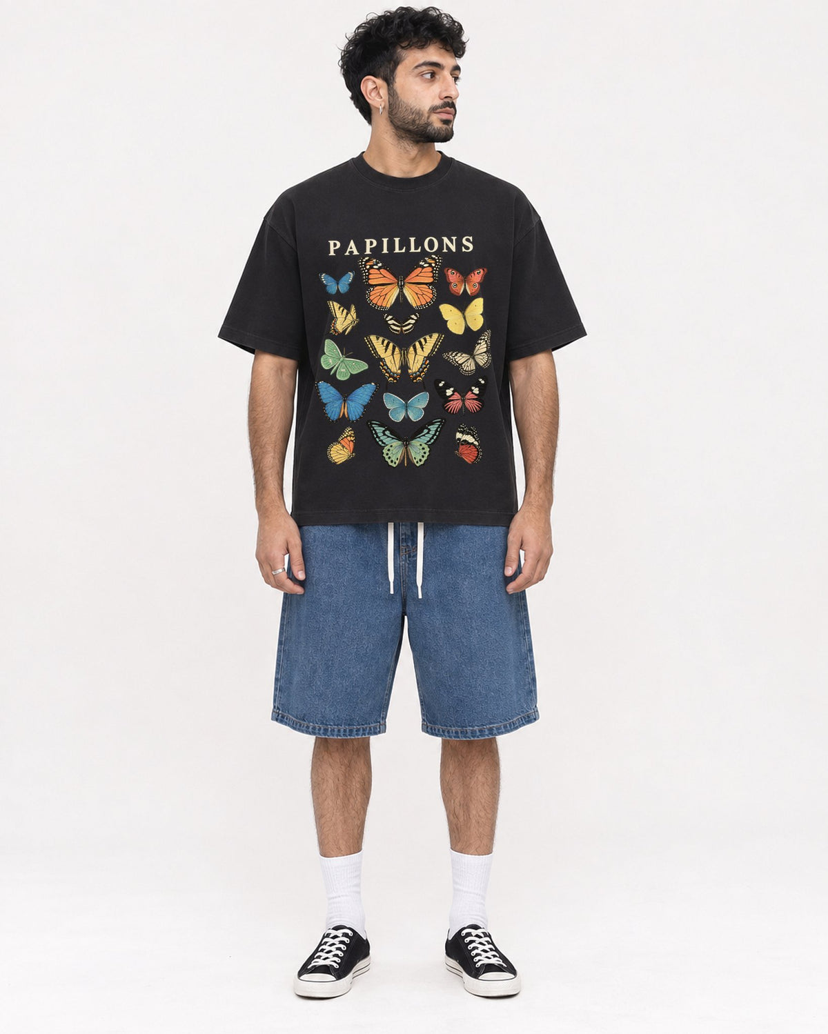 Mockup Boxy Heavyweight Tee Black male full-body 07