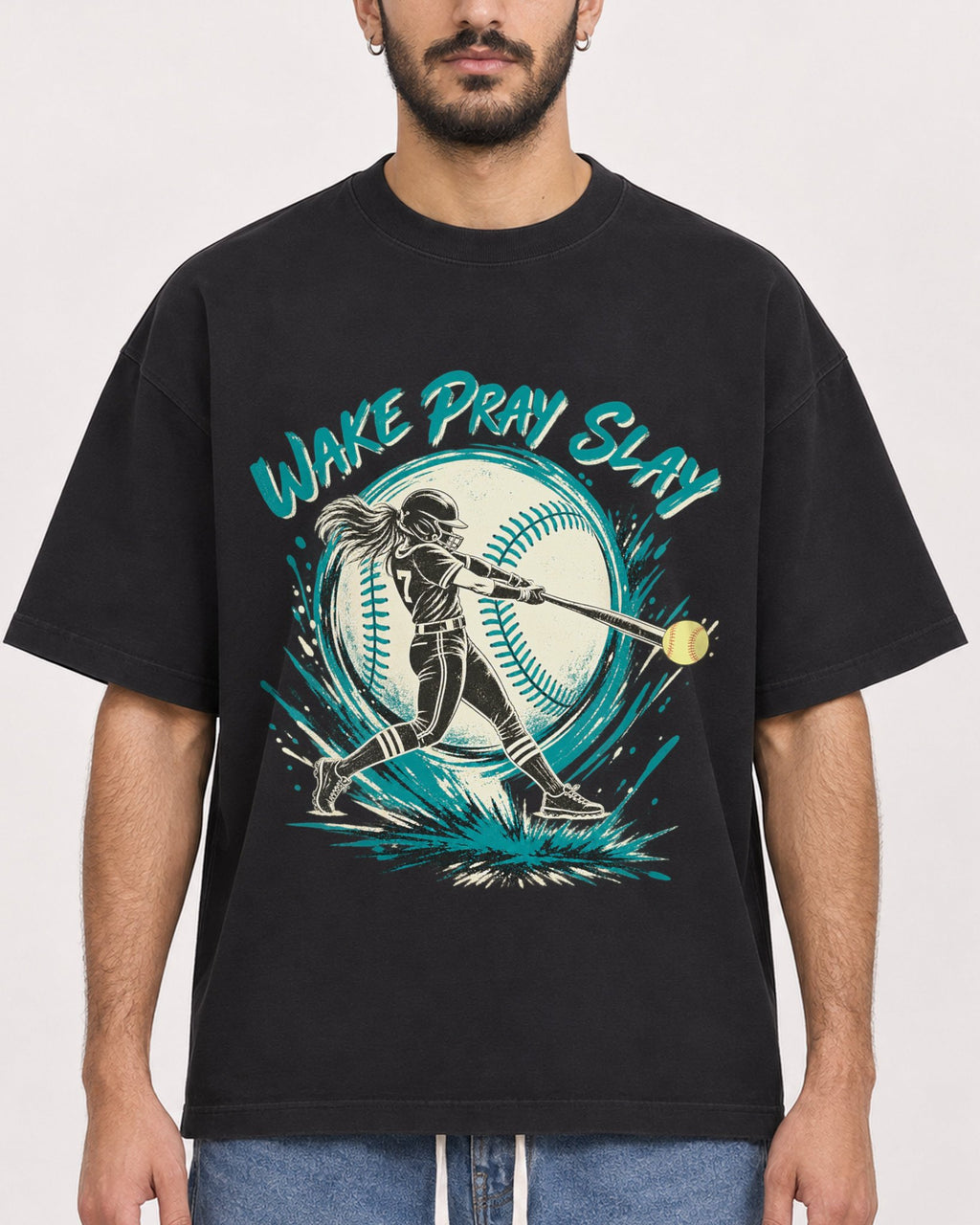 Mockup Boxy Heavyweight Tee Black male close-up 07