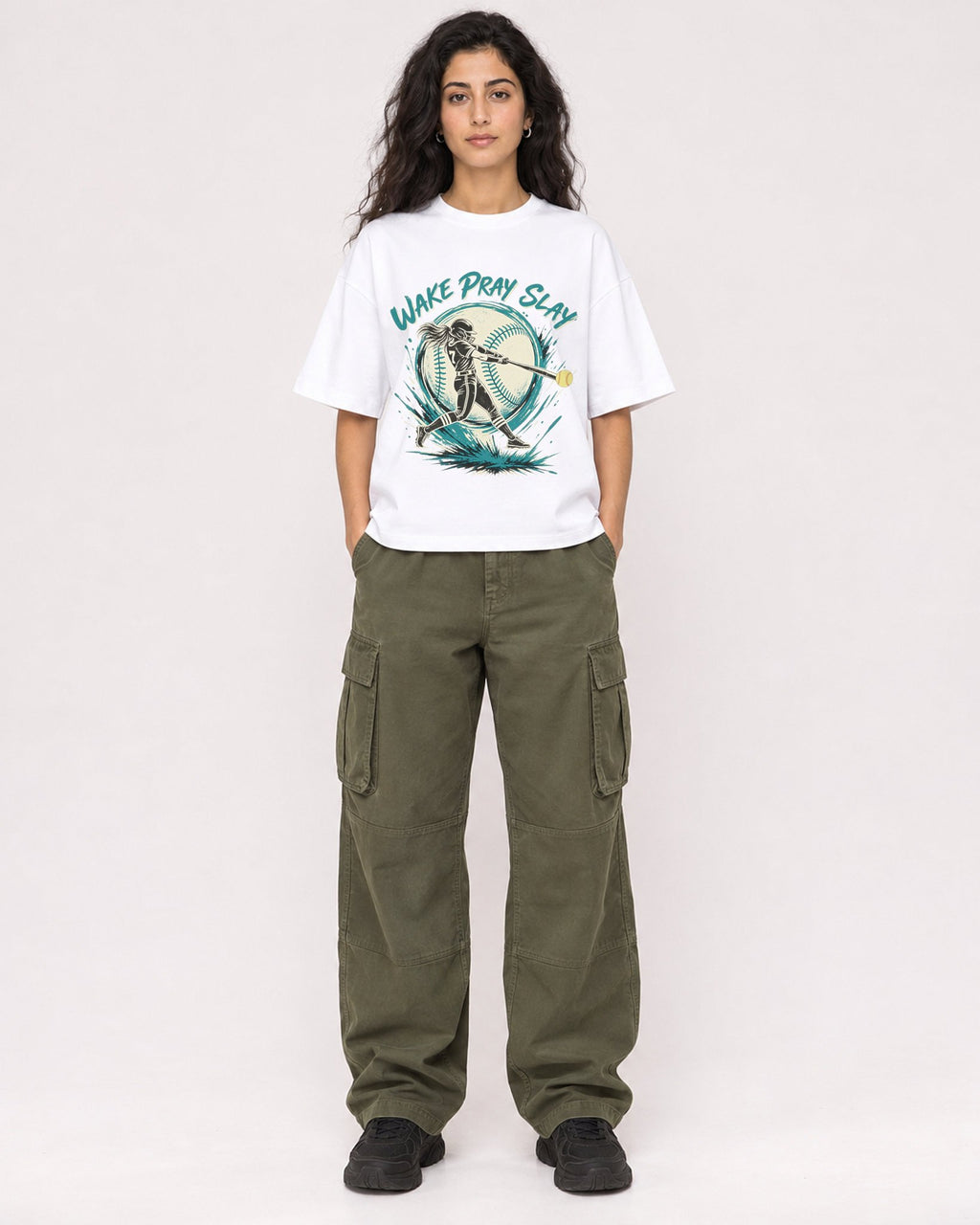 Mockup Boxy Heavyweight Tee White female full-body 07
