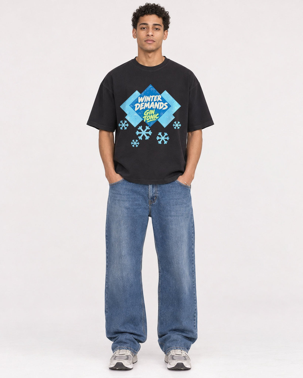 Mockup Boxy Heavyweight Tee Black male full-body 10