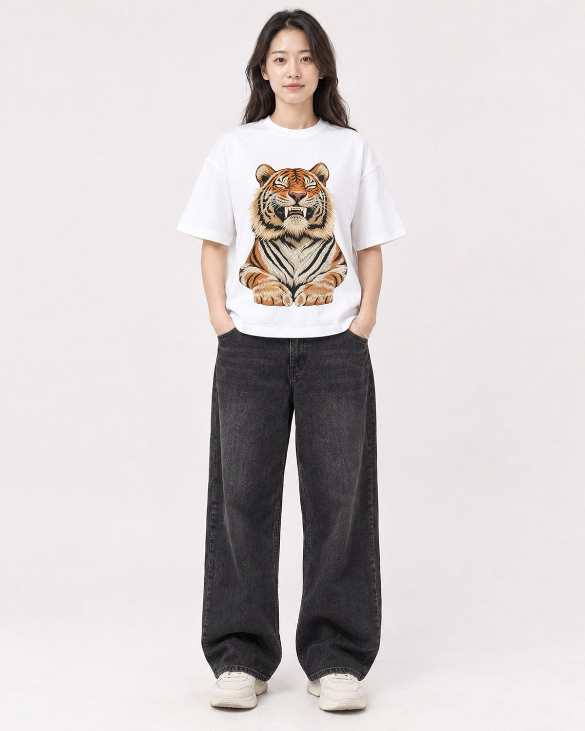 Mockup Boxy Heavyweight Tee White female full-body 03