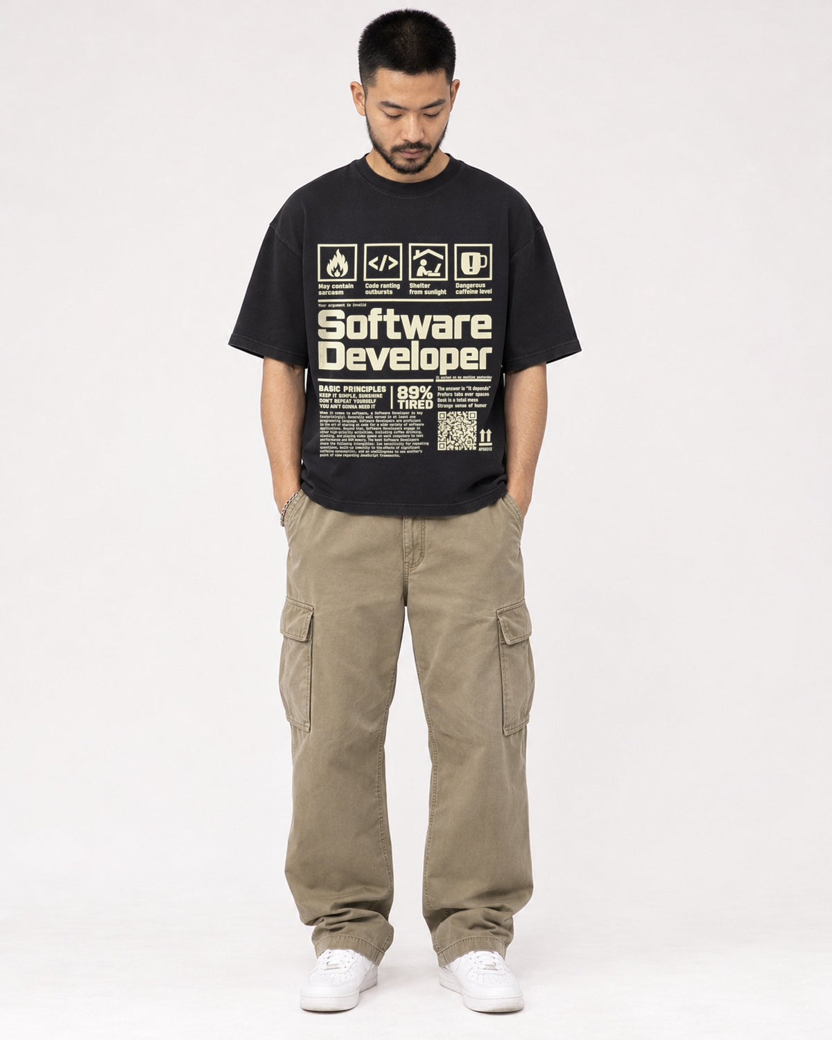Mockup Boxy Heavyweight Tee Black male full-body 32