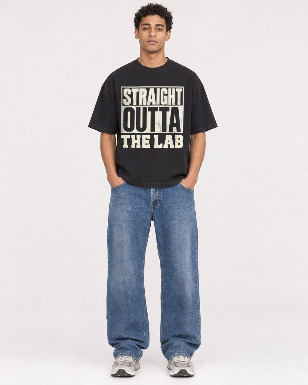 Mockup Boxy Heavyweight Tee Black male full-body 10