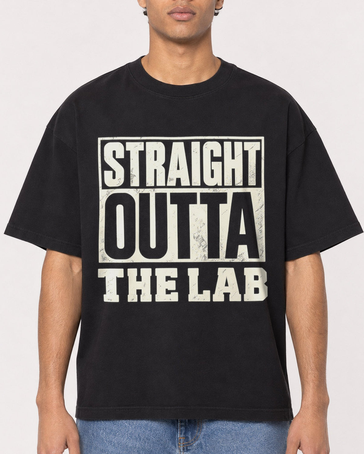 Mockup Boxy Heavyweight Tee Black male close-up 10