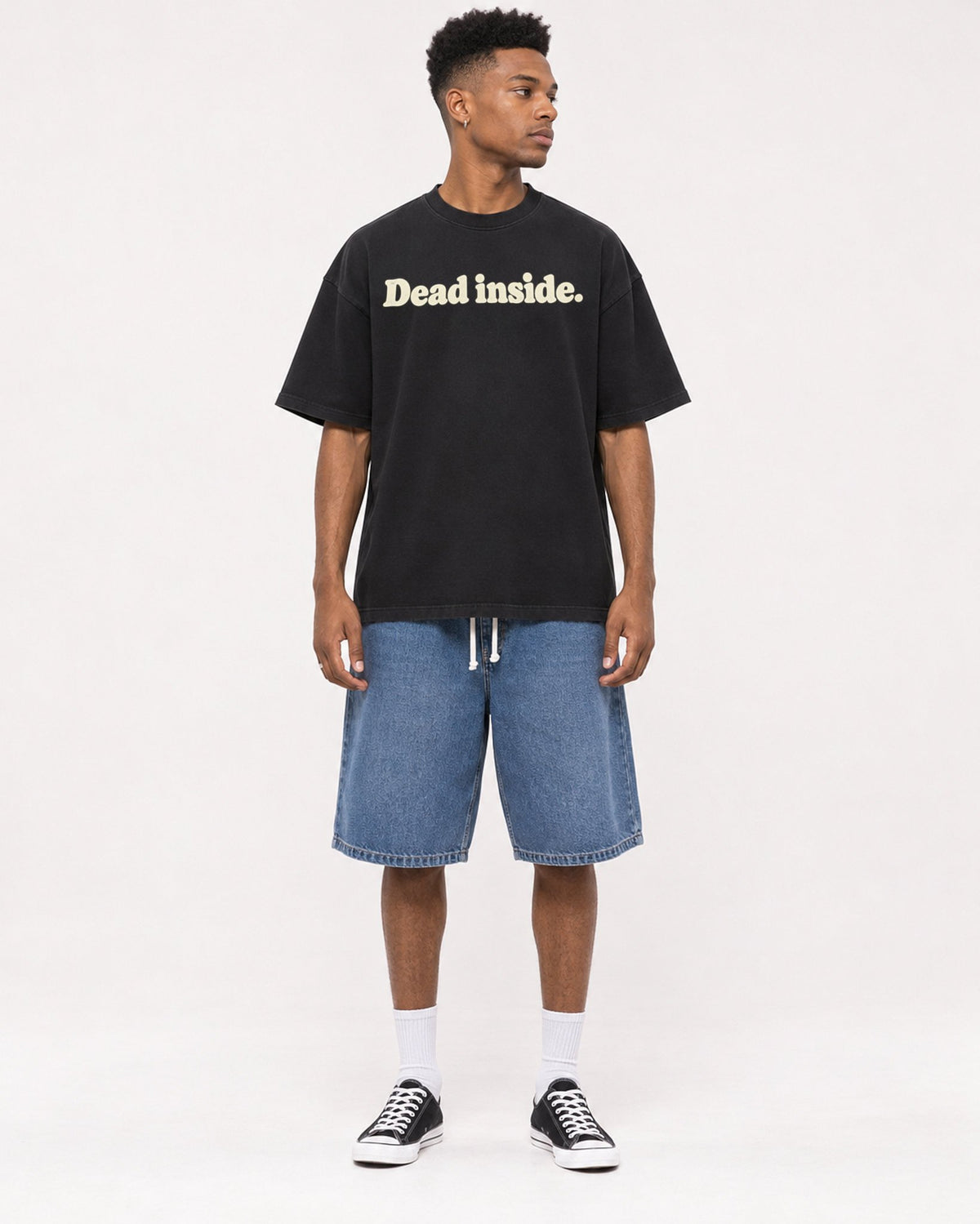 Mockup Boxy Heavyweight Tee Black male full-body 15