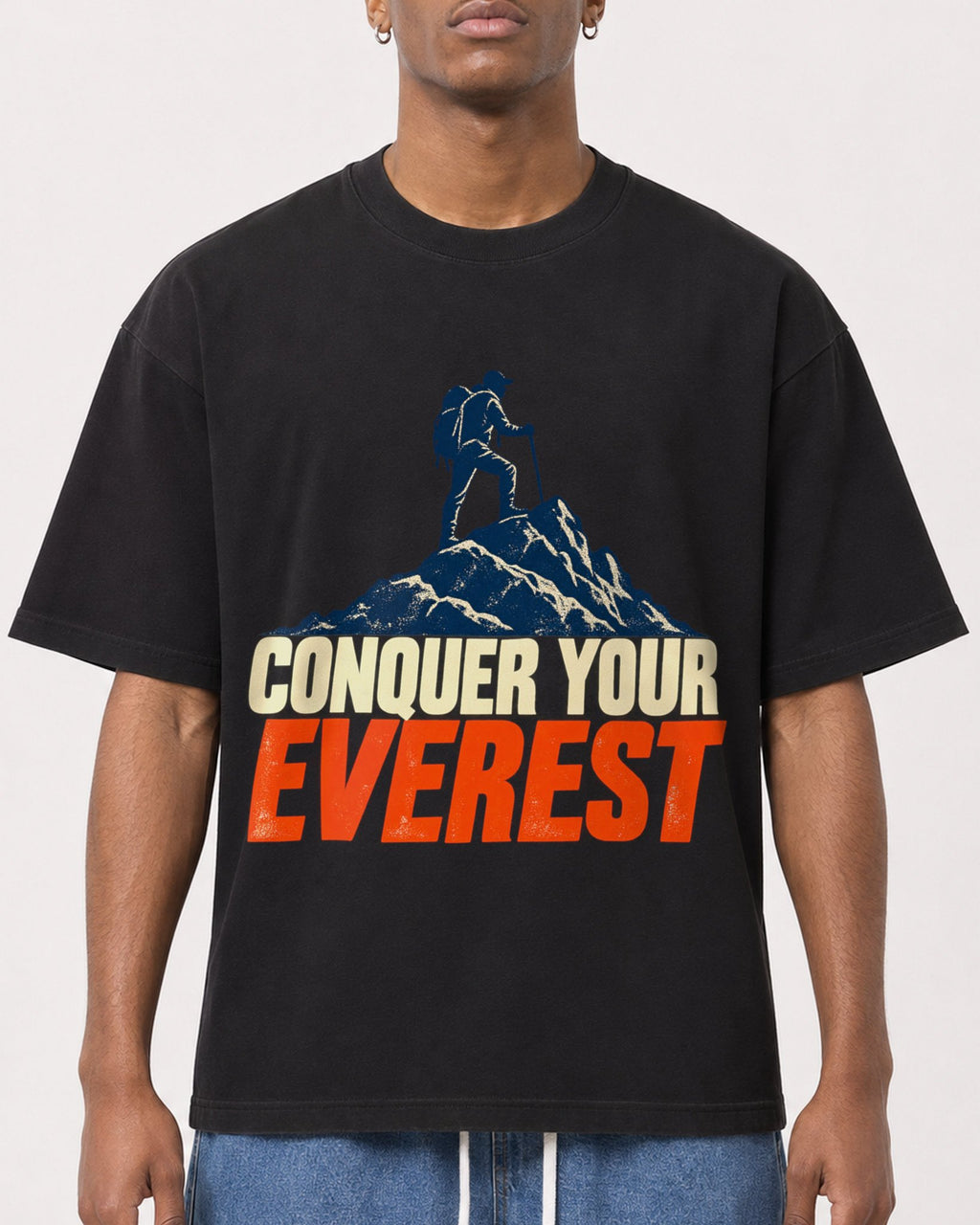 Mockup Boxy Heavyweight Tee Black male close-up 15