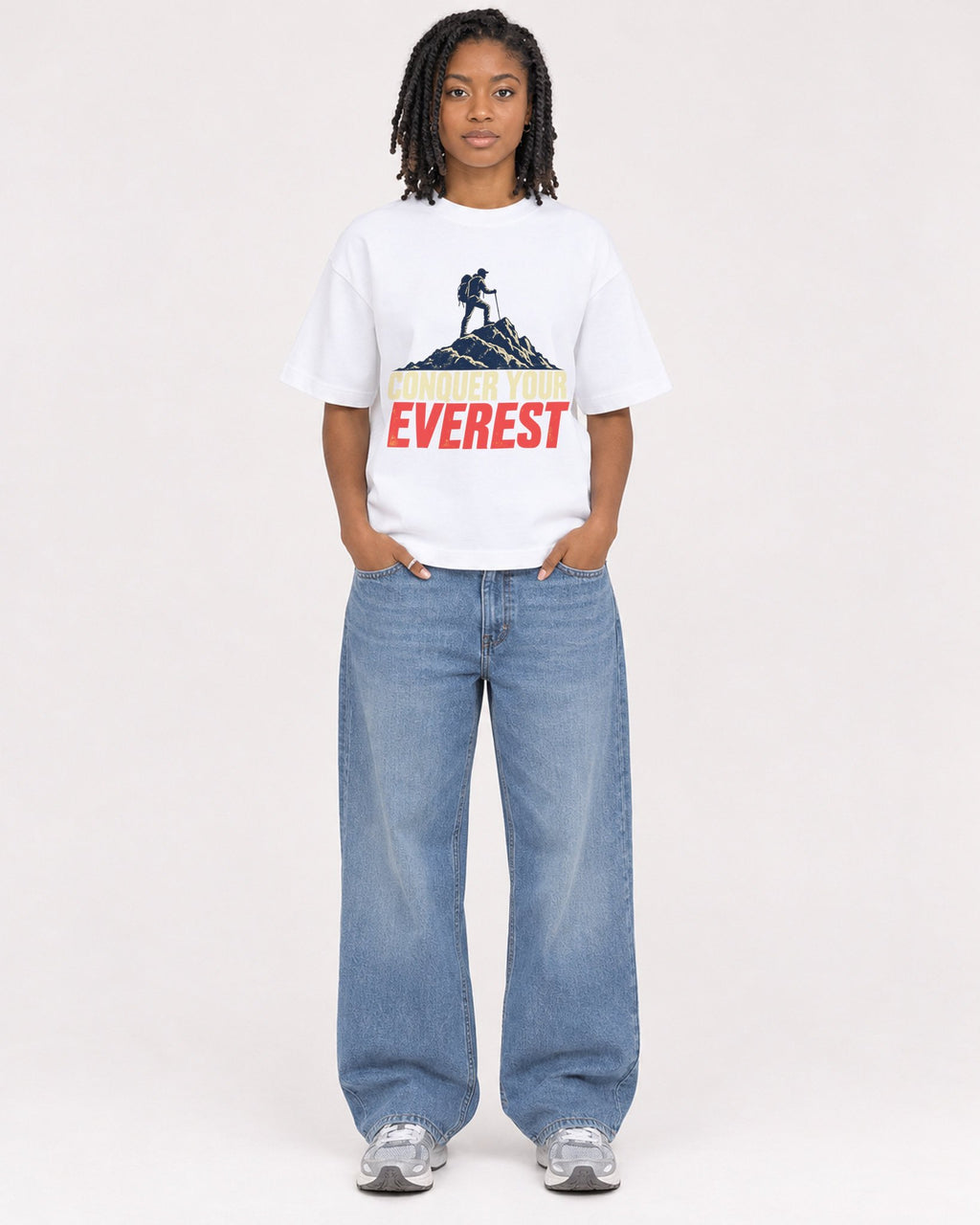 Mockup Boxy Heavyweight Tee White female full-body 15