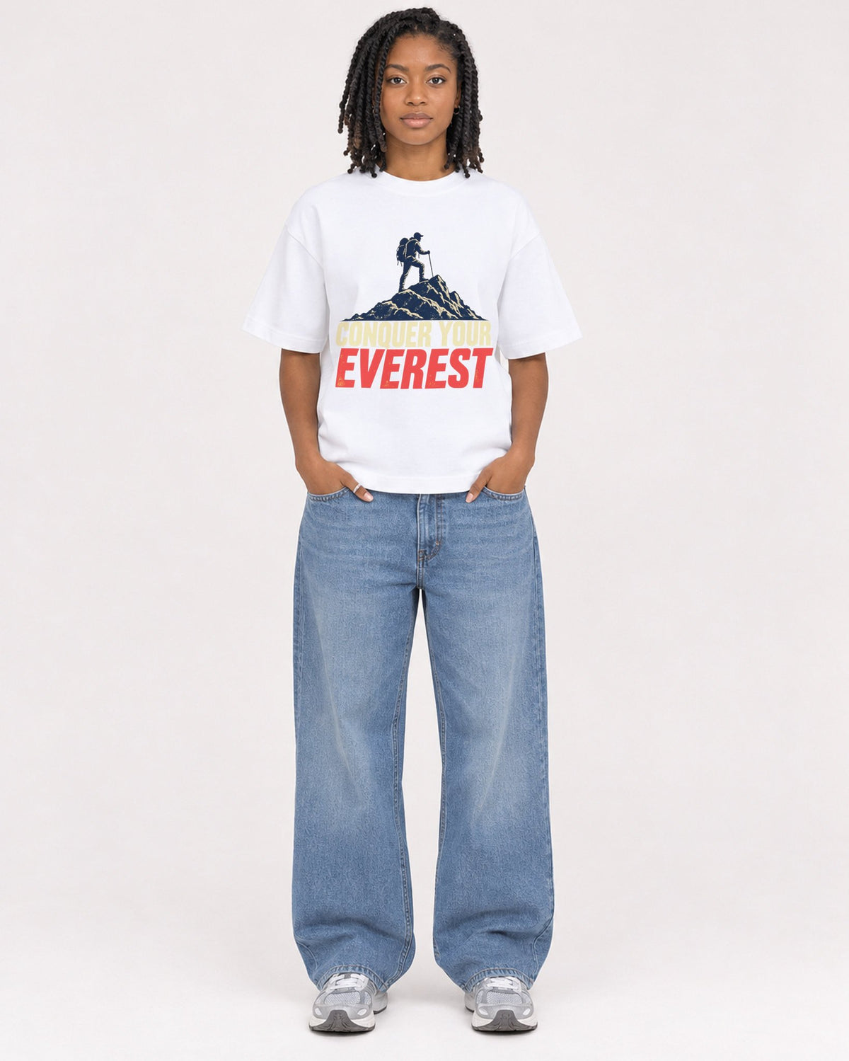 Mockup Boxy Heavyweight Tee White female full-body 15
