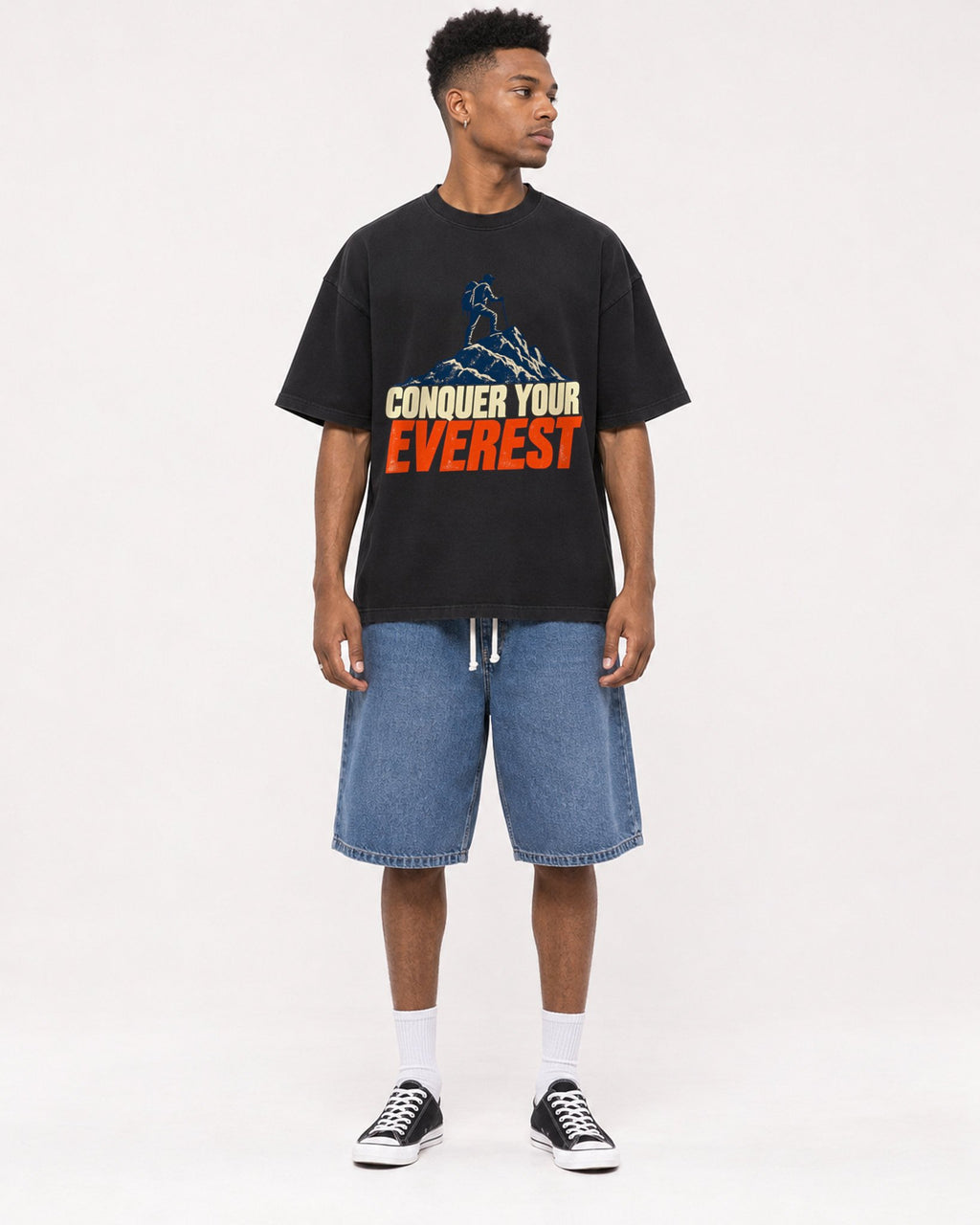 Mockup Boxy Heavyweight Tee Black male full-body 15