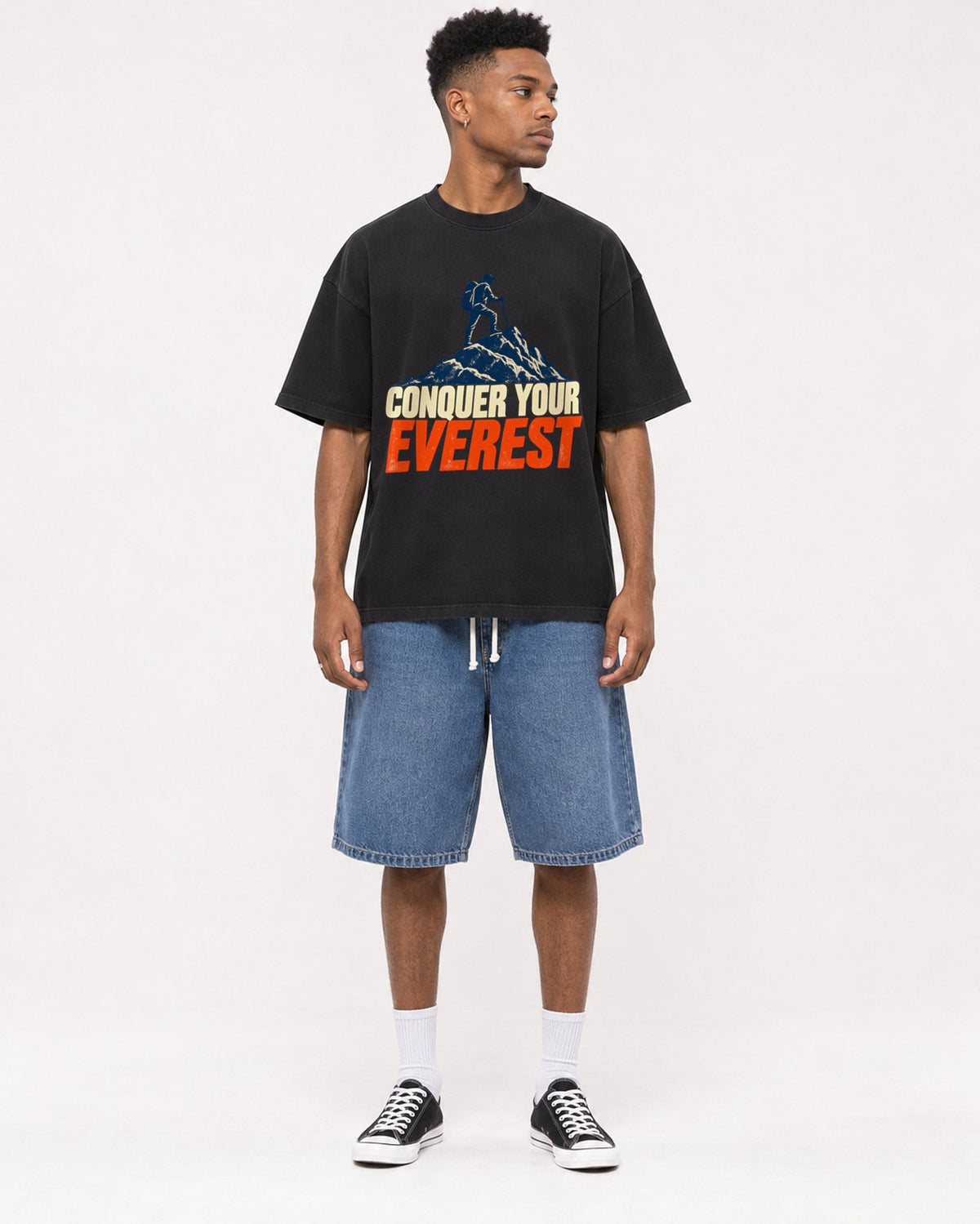 Mockup Boxy Heavyweight Tee Black male full-body 15