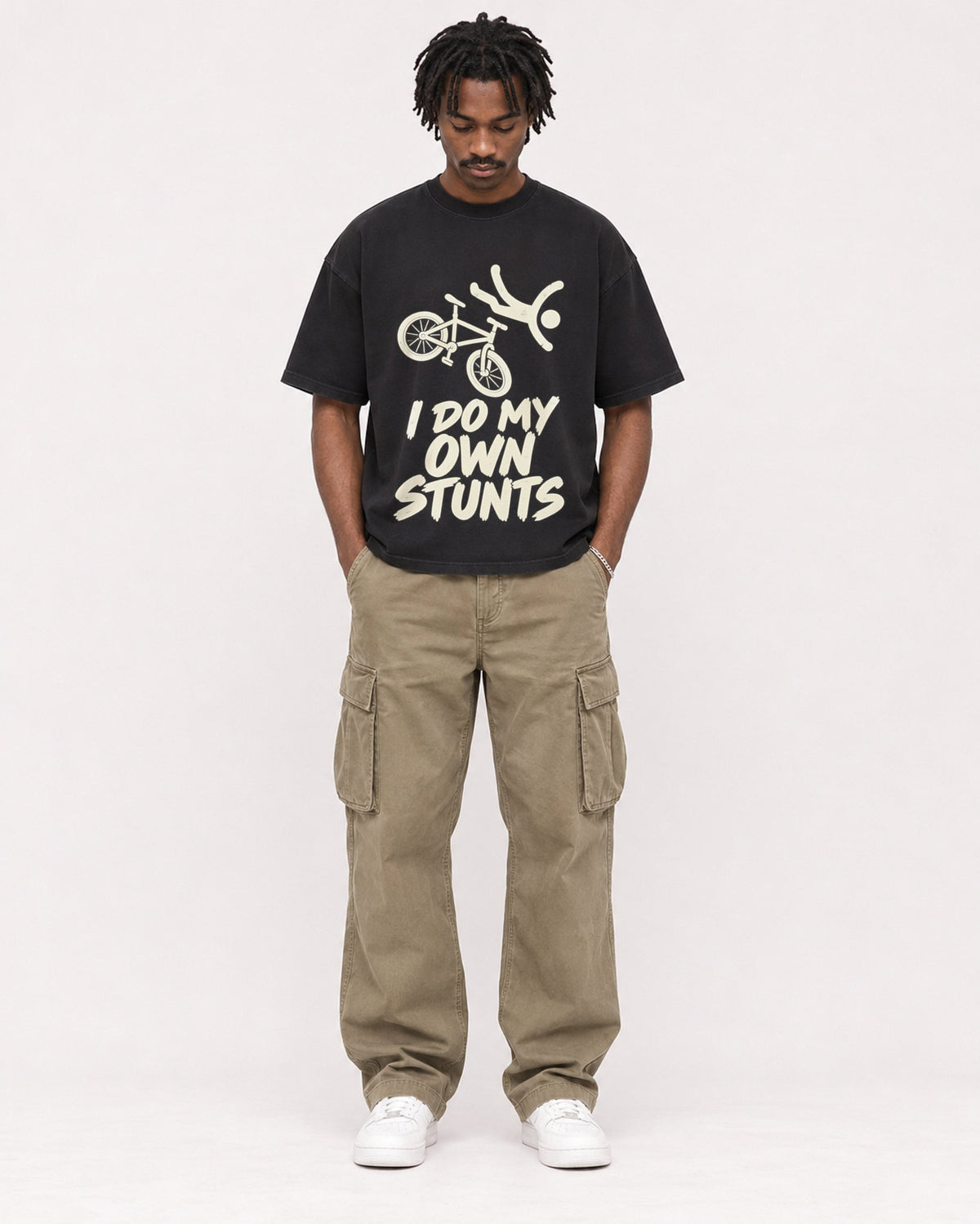 Mockup Boxy Heavyweight Tee Black male full-body 04