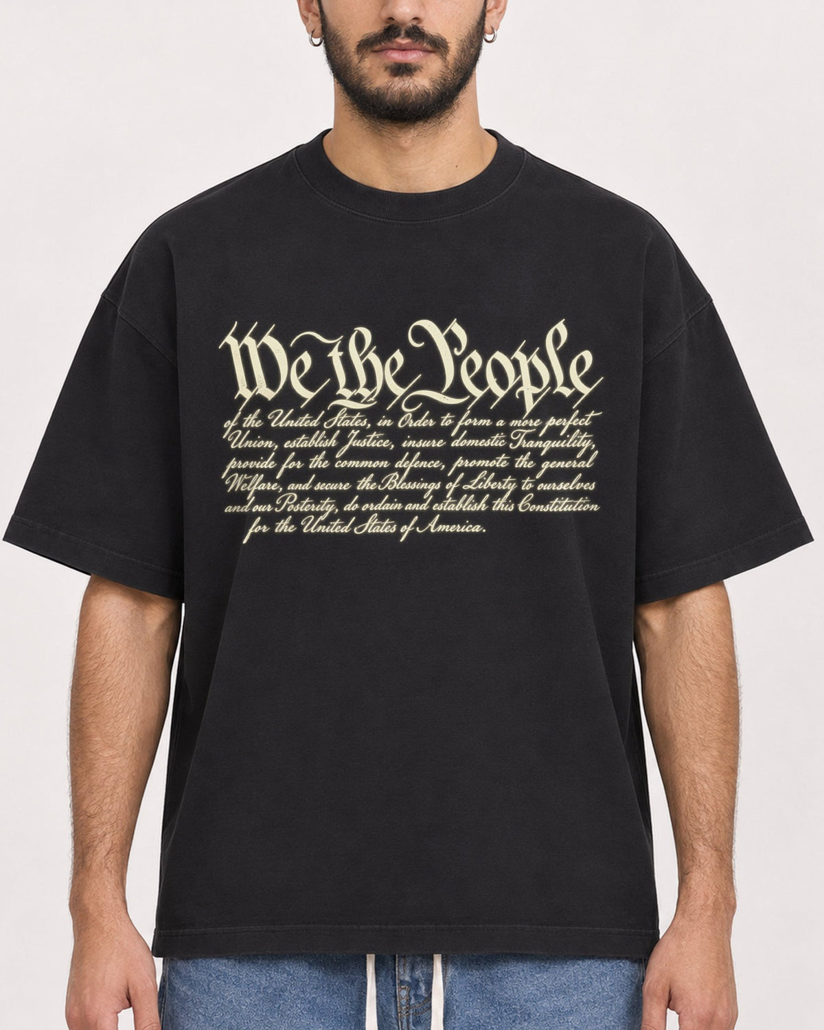 Mockup Boxy Heavyweight Tee Black male close-up 07