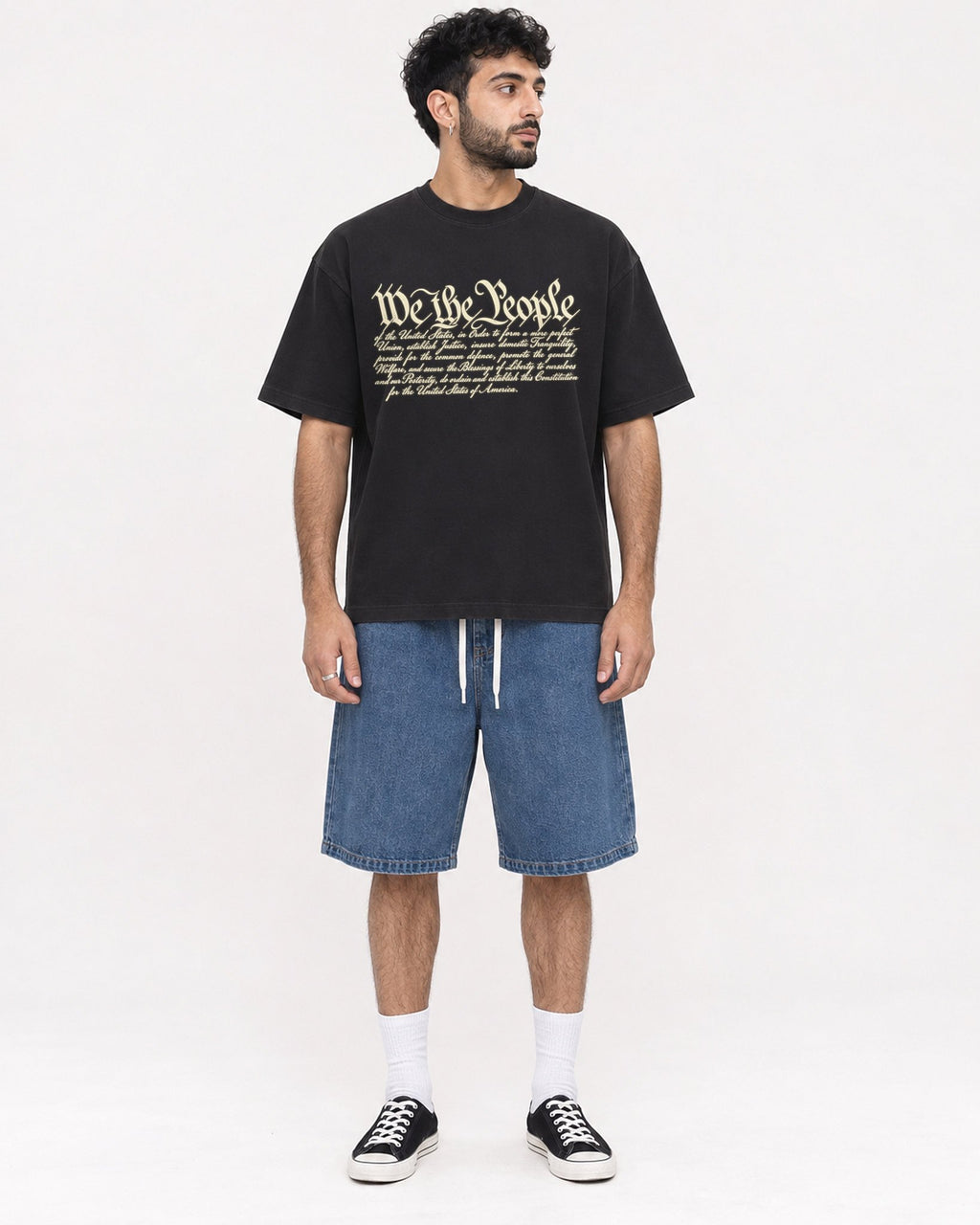 Mockup Boxy Heavyweight Tee Black male full-body 07