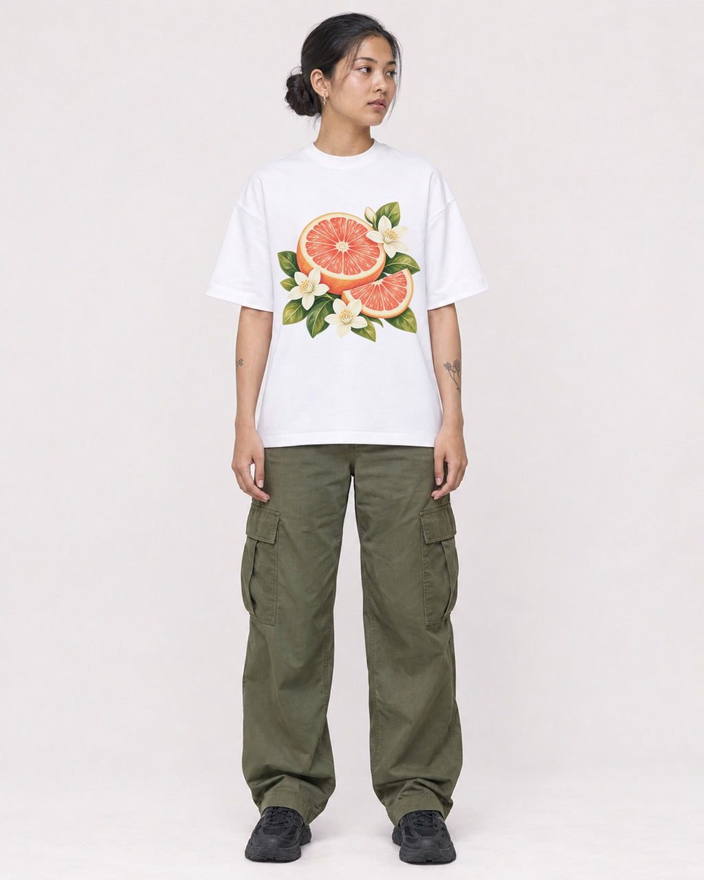 Mockup Boxy Heavyweight Tee White female full-body 12