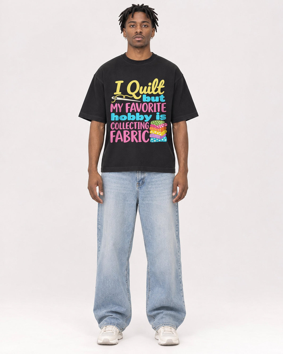 Mockup Boxy Heavyweight Tee Black male full-body 05